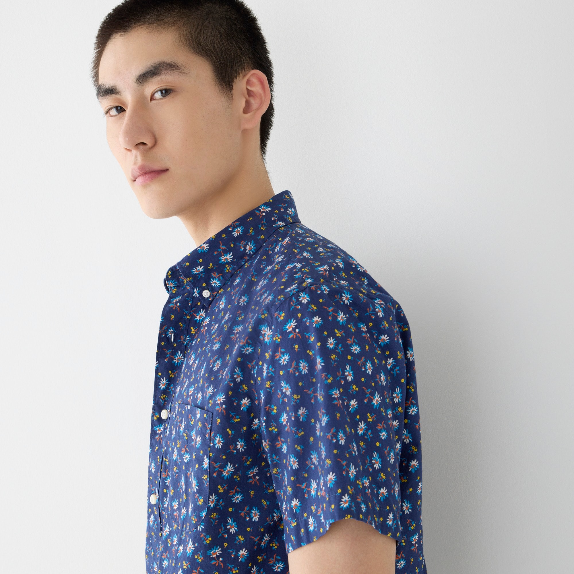 Short-sleeve Secret Wash cotton poplin shirt
