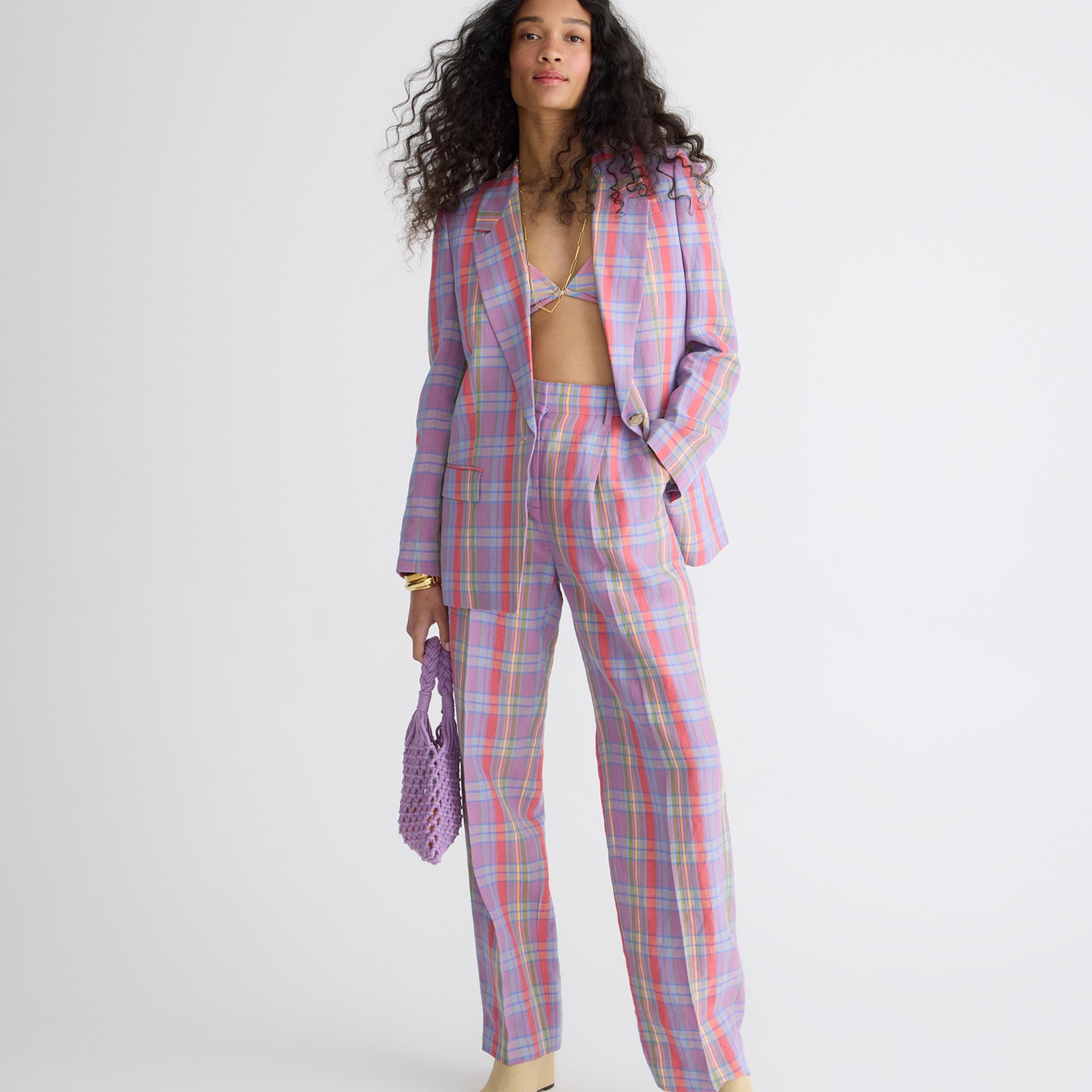 Collection essential Italian viscose-blend pant in sunset plaid