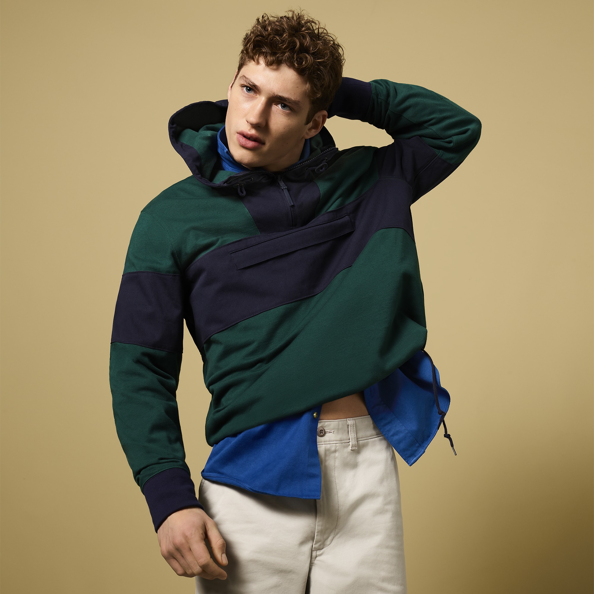 Hooded rugby anorak sweatshirt in colorblock