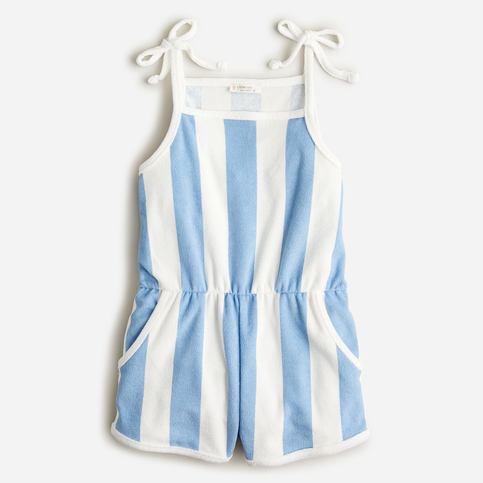 Girls' tie-shoulder romper in towel terry