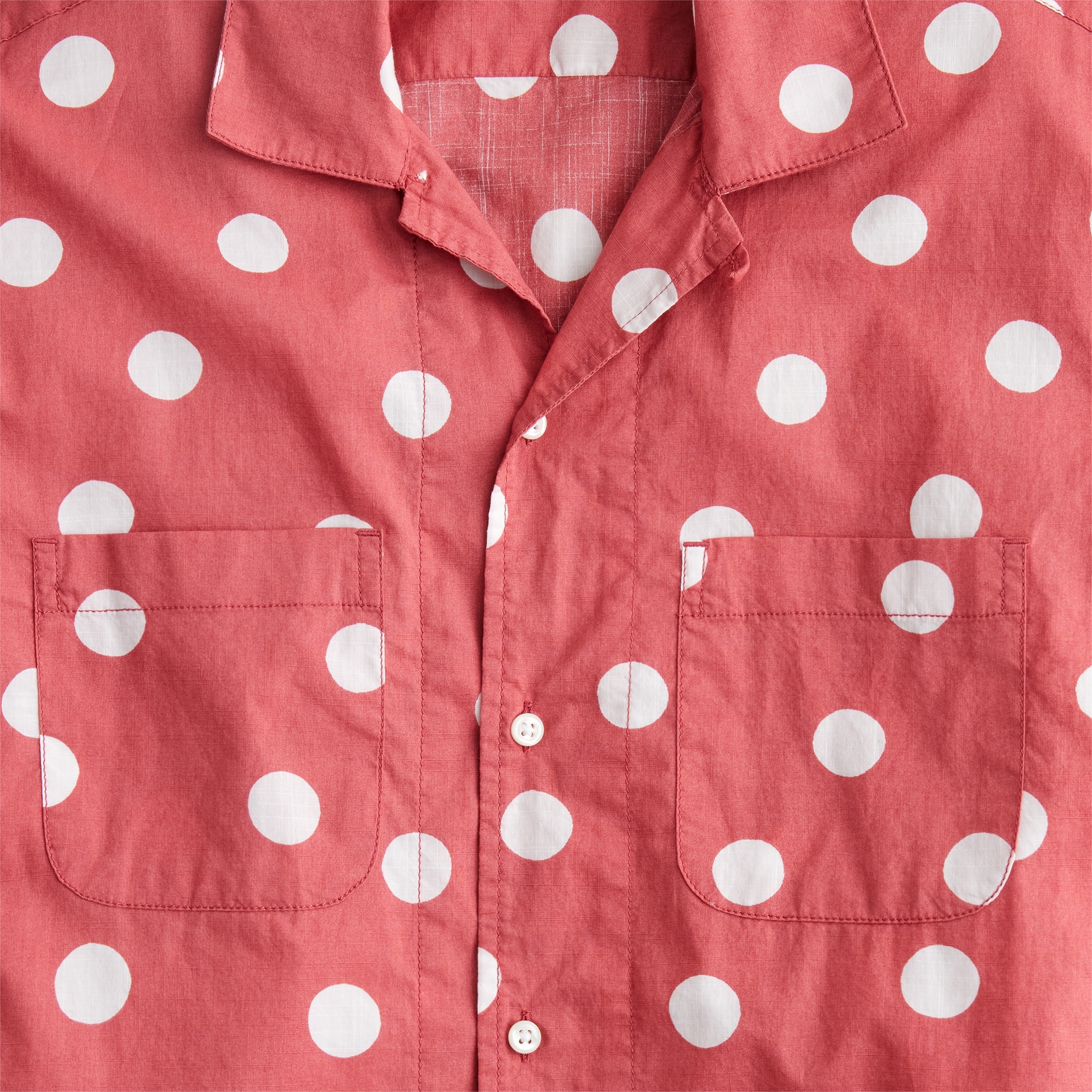 Short-sleeve slub cotton camp-collar shirt in print