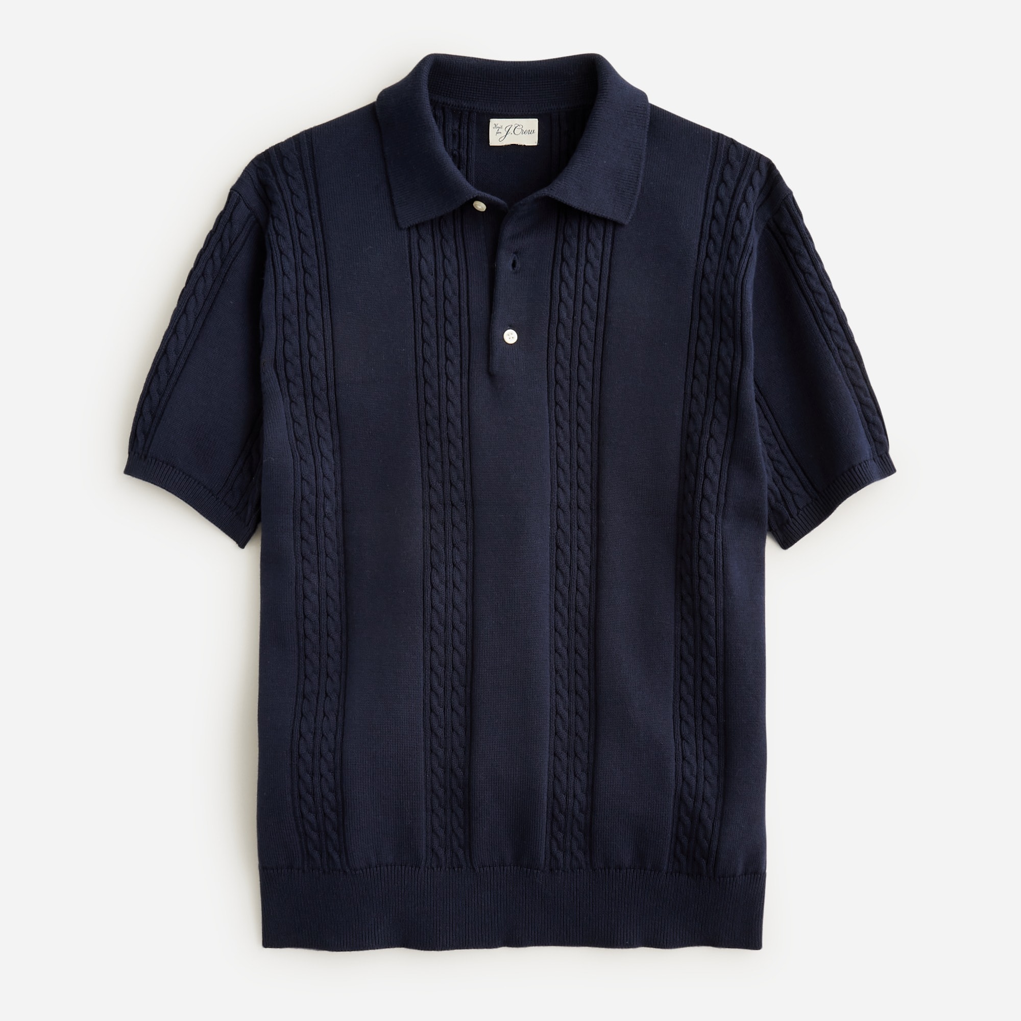 Short-sleeve cotton cable-knit cardigan sweater-polo