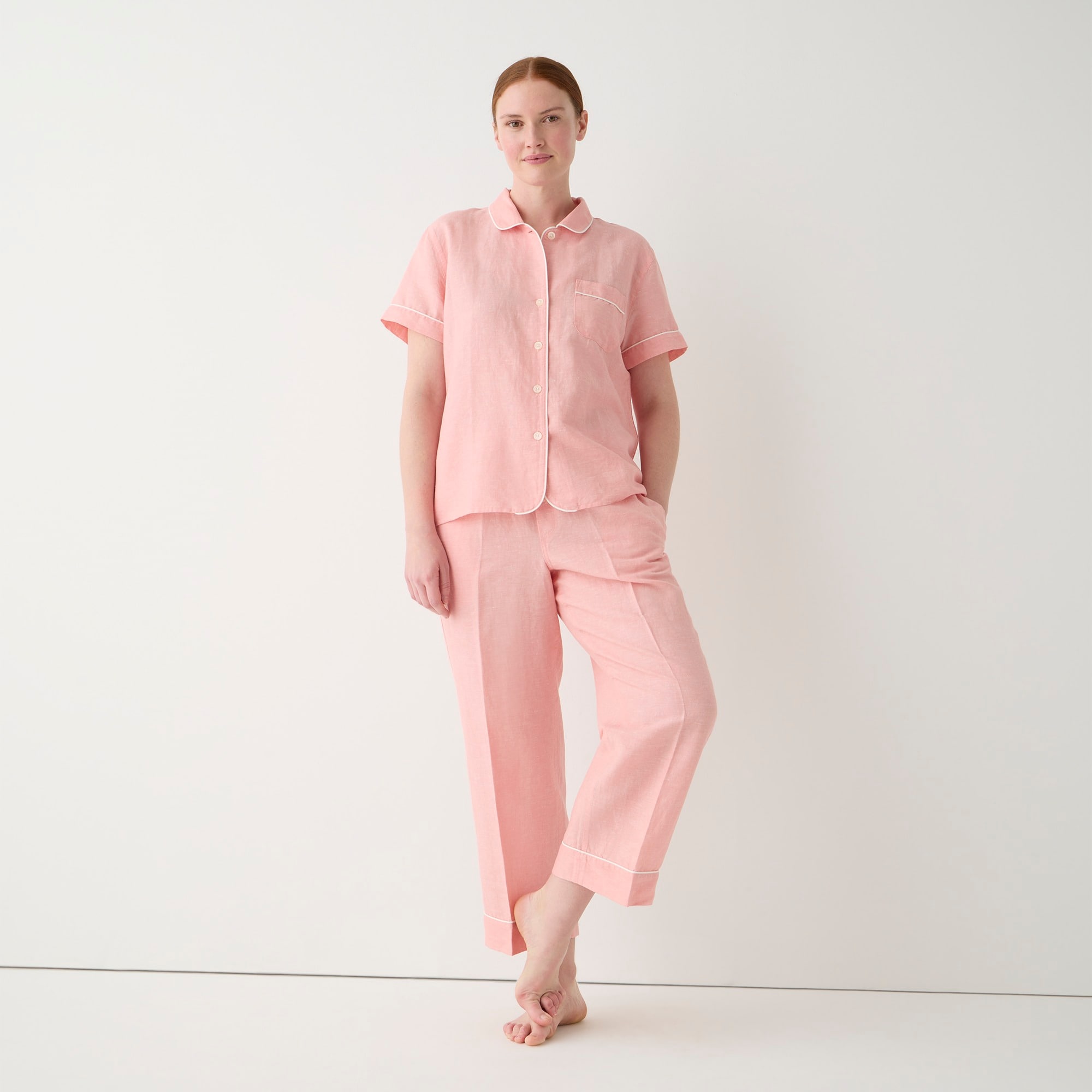 Linen-cotton short-sleeve pajama set