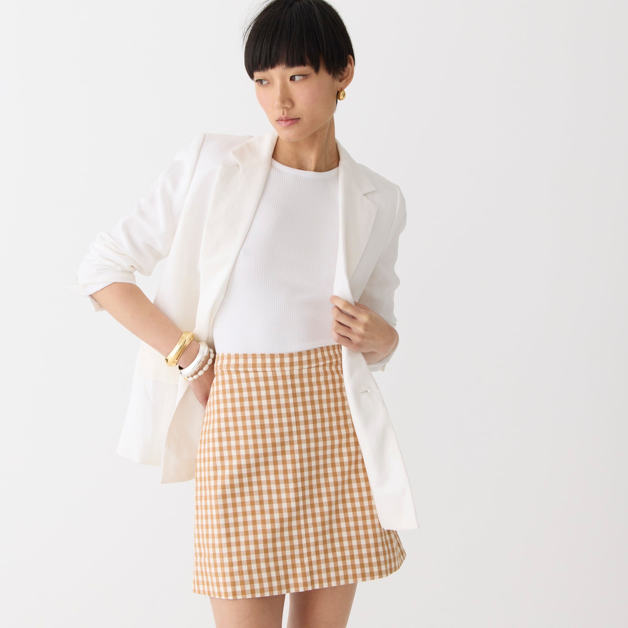 Natasha skirt in gingham stretch twill blend