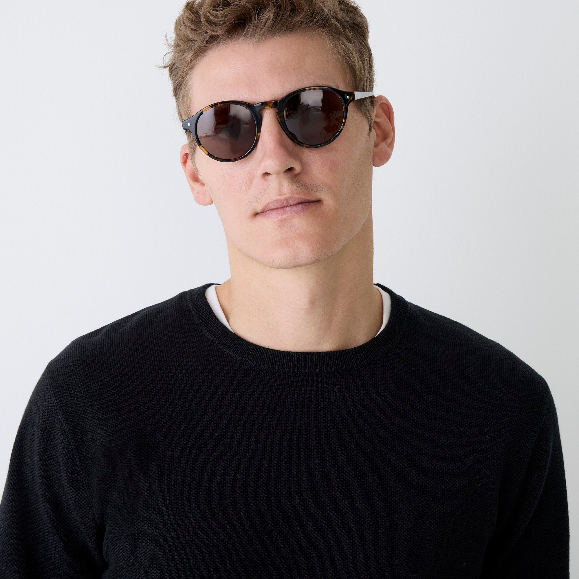 Cotton piqué-stitch crewneck sweater