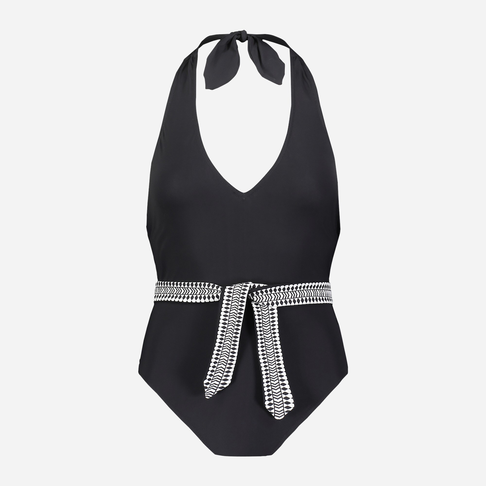 lemlem Sofia deep-V belted one-piece swimsuit