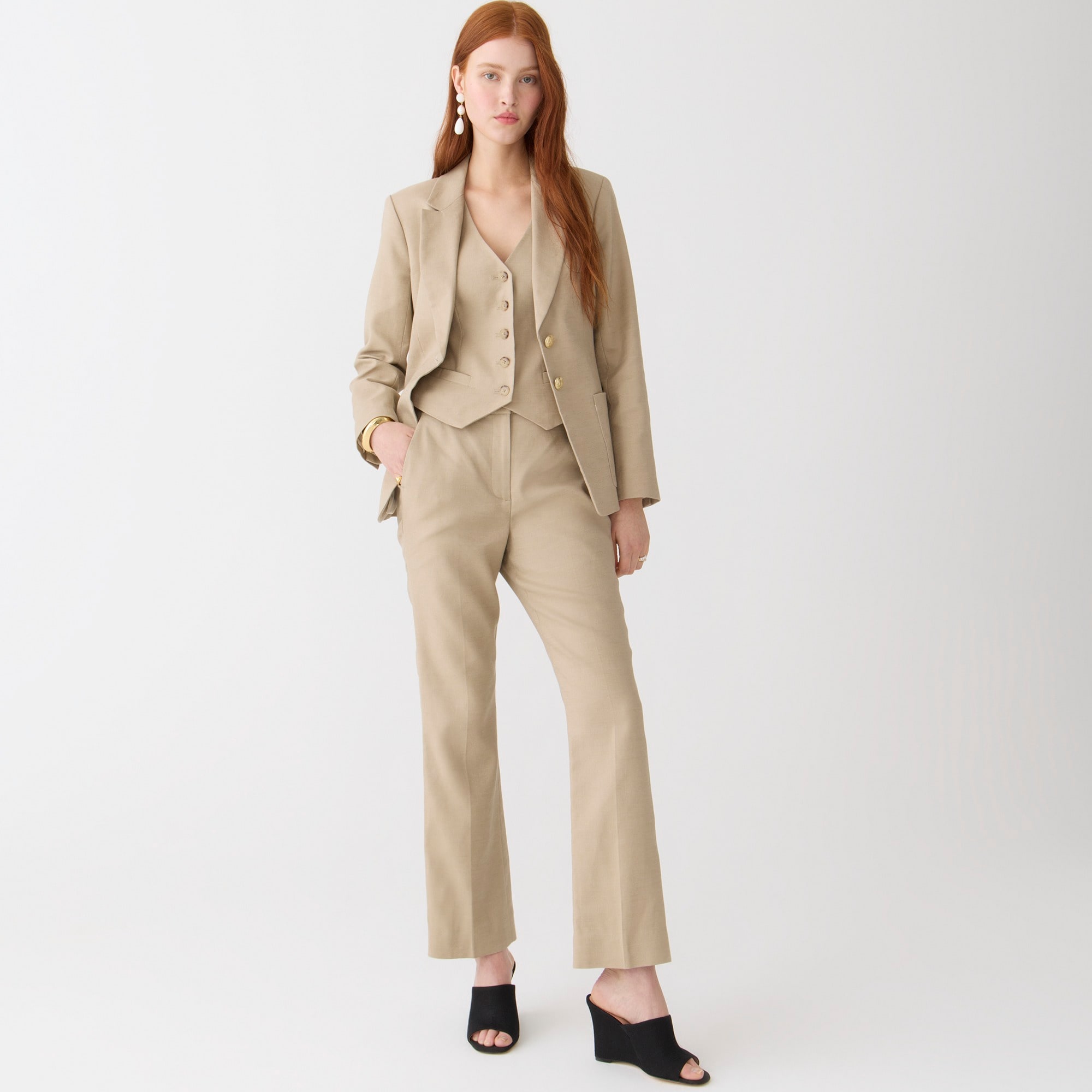 Slim-fit flare pant in stretch linen blend