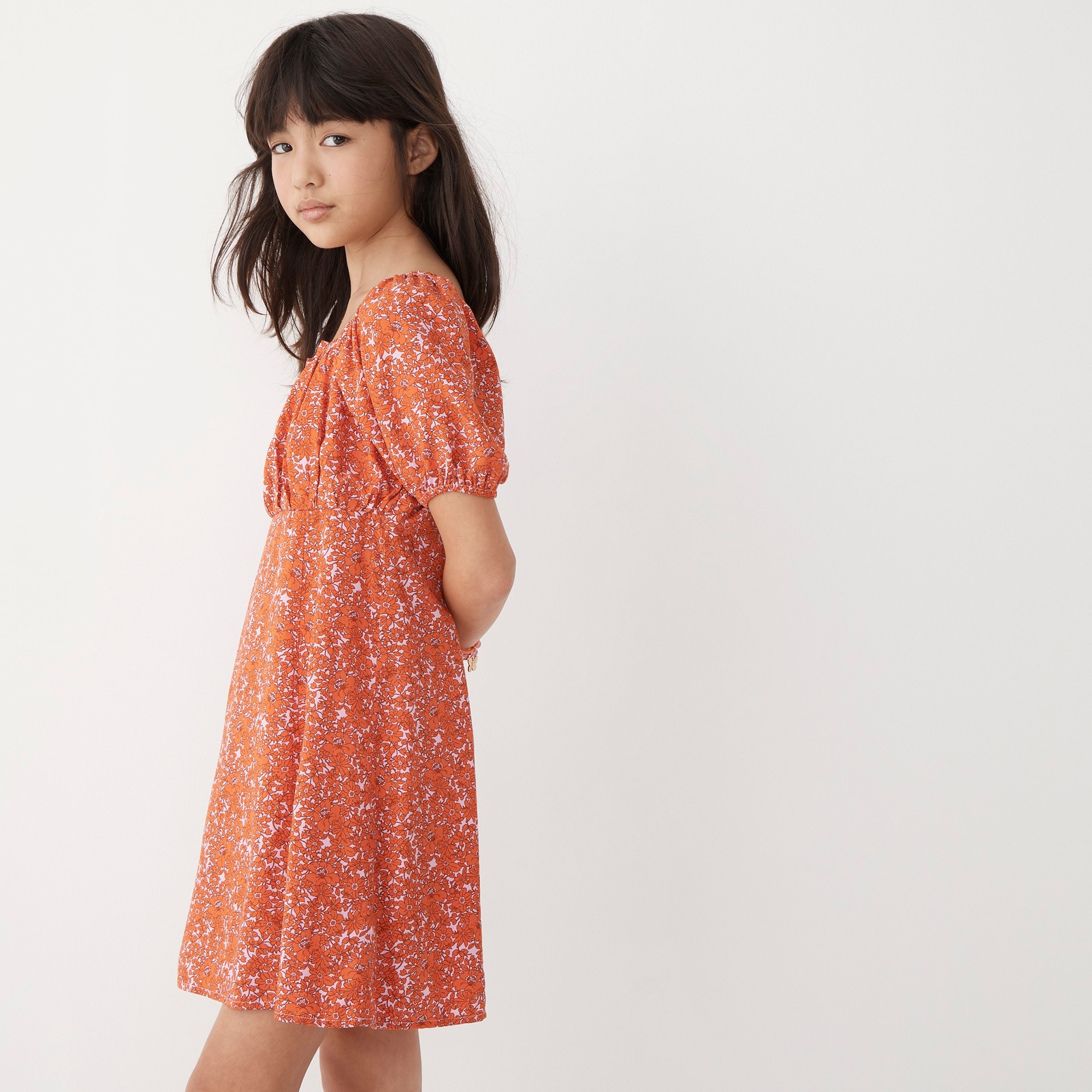 Girls' puff-sleeve mini dress in floral