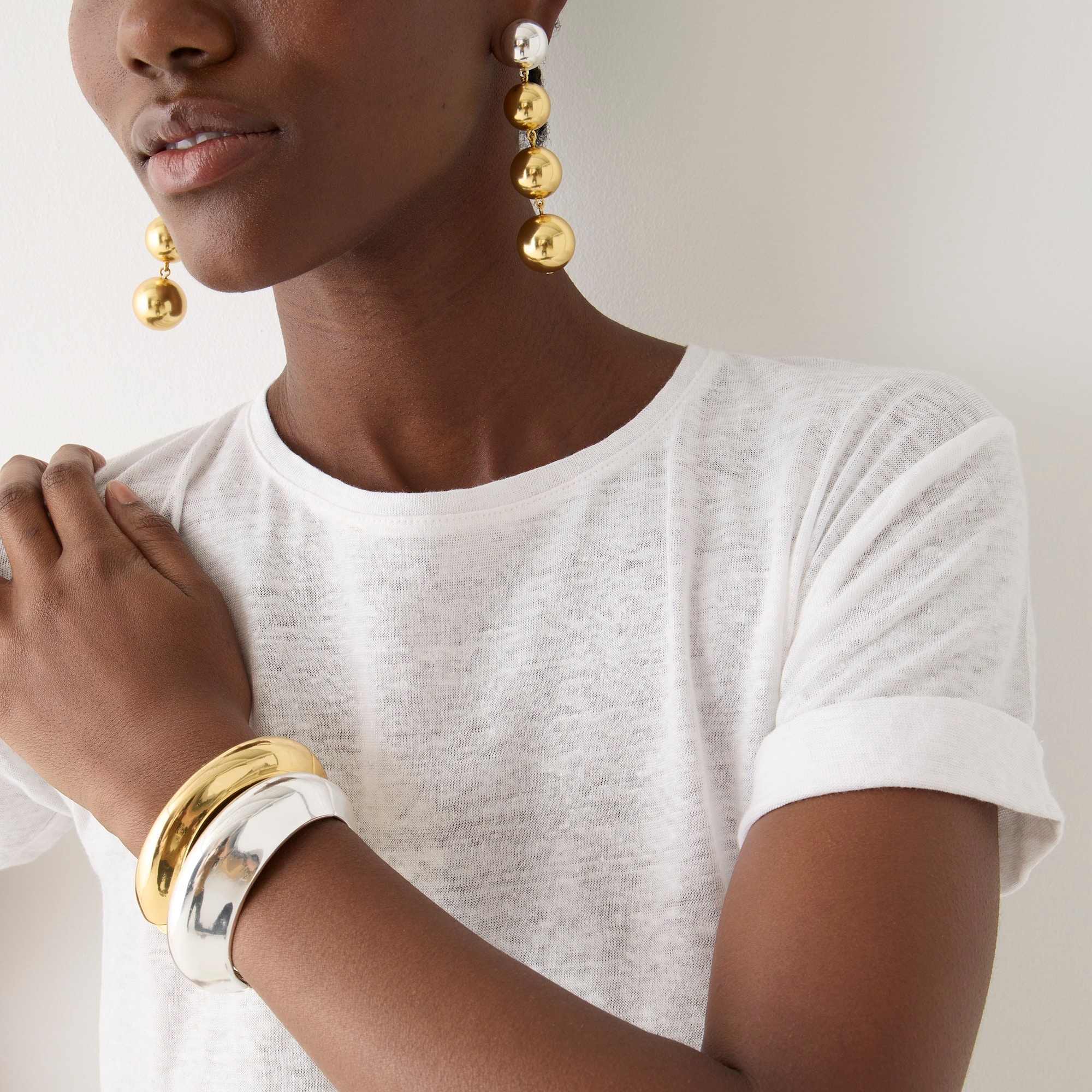 Linen roll-cuff crewneck T-shirt