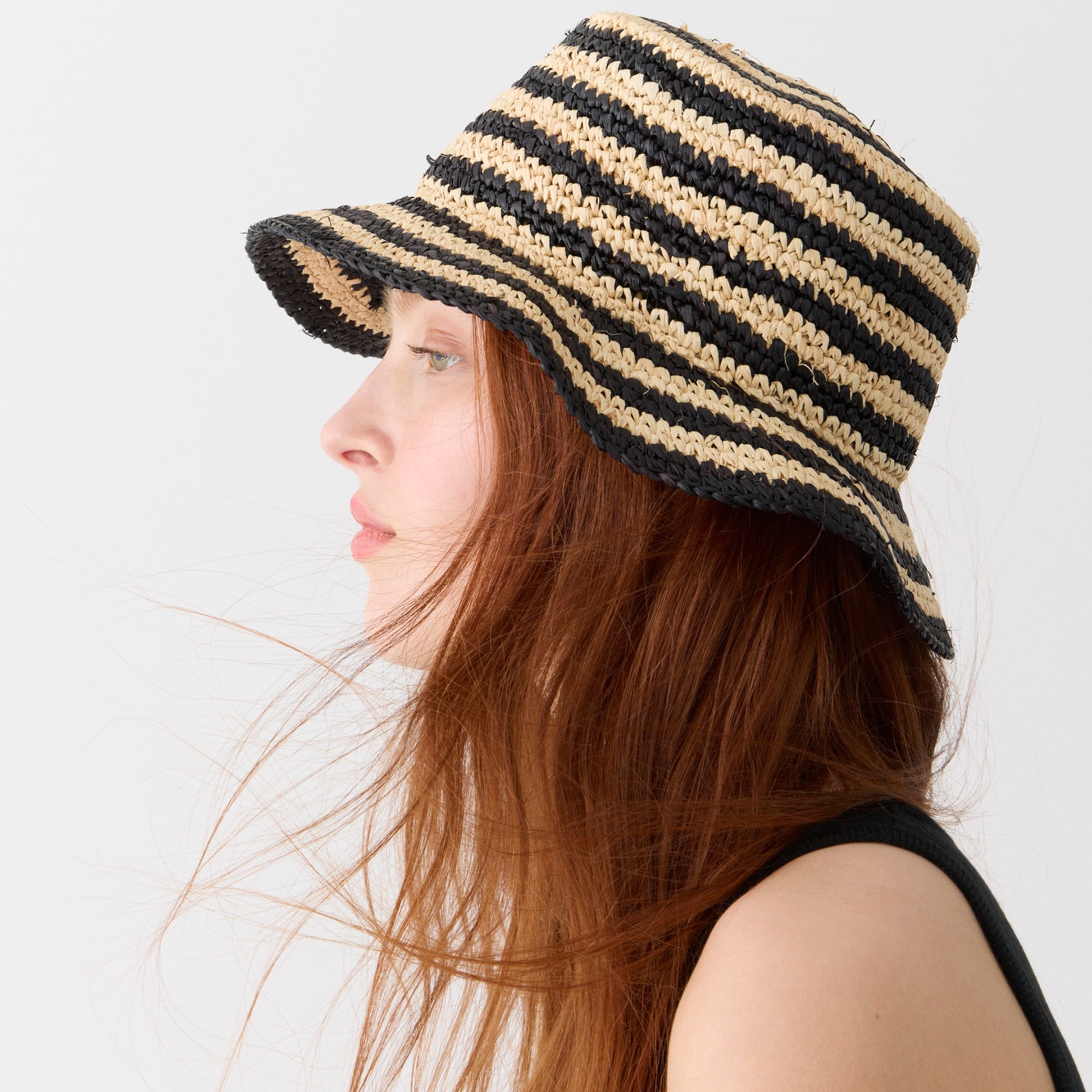 Raffia bucket hat in stripe