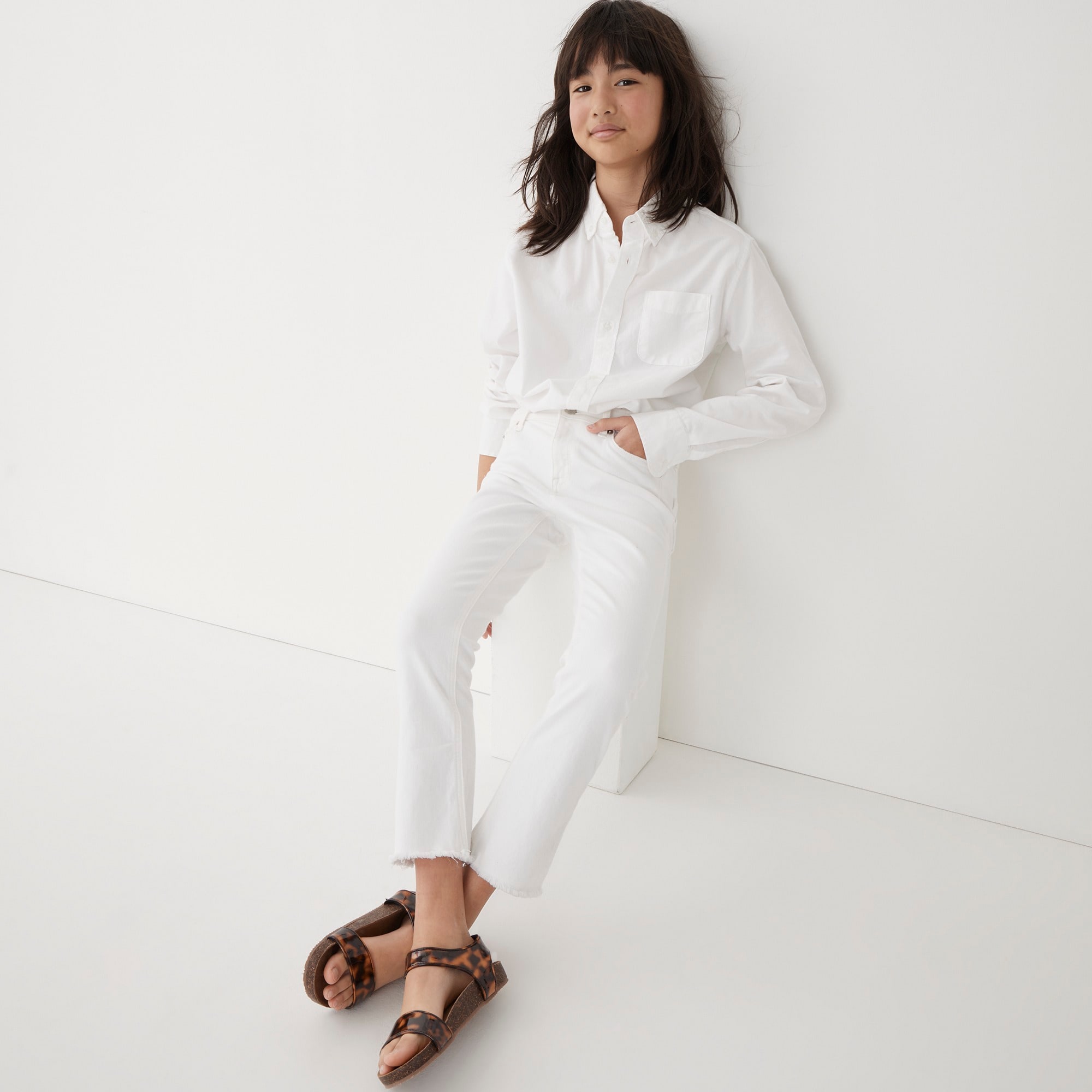Girls' raw-hem demi-boot jean in white
