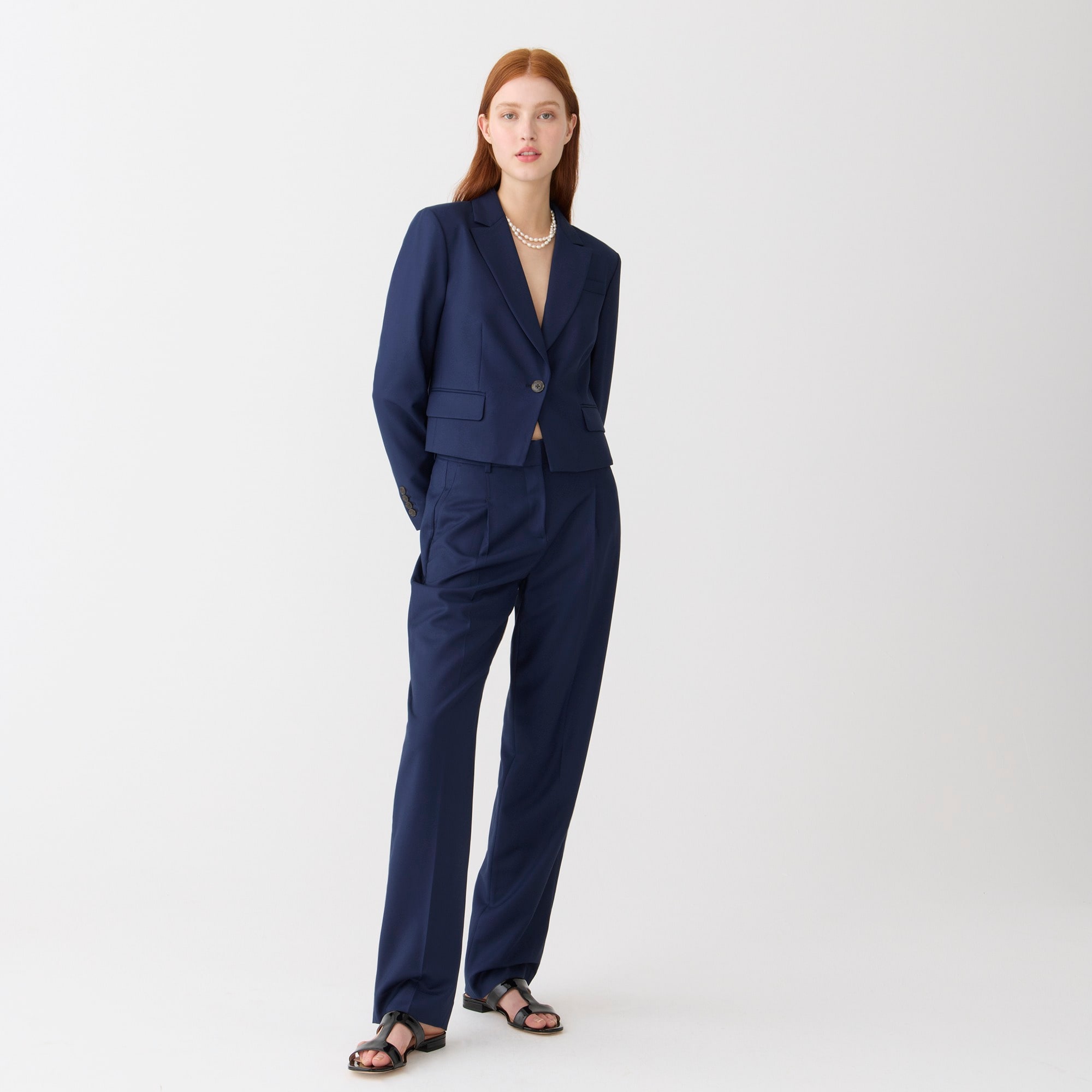 Cropped blazer in drapey twill