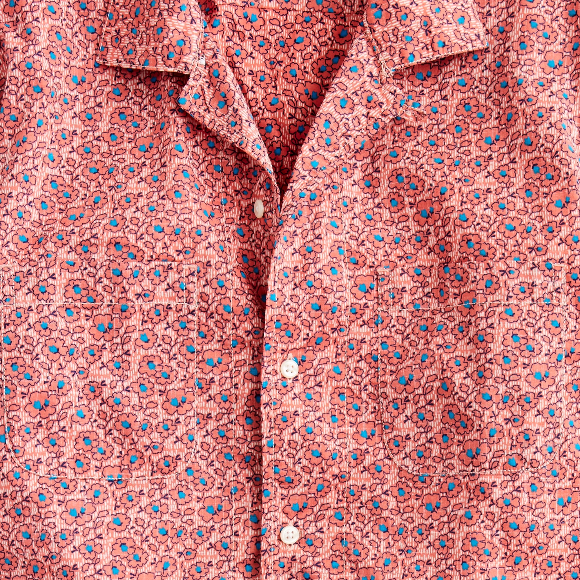 Short-sleeve slub cotton camp-collar shirt in print