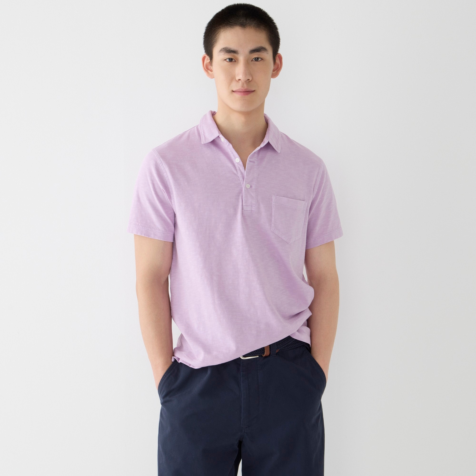 Garment-dyed slub cotton pocket polo shirt