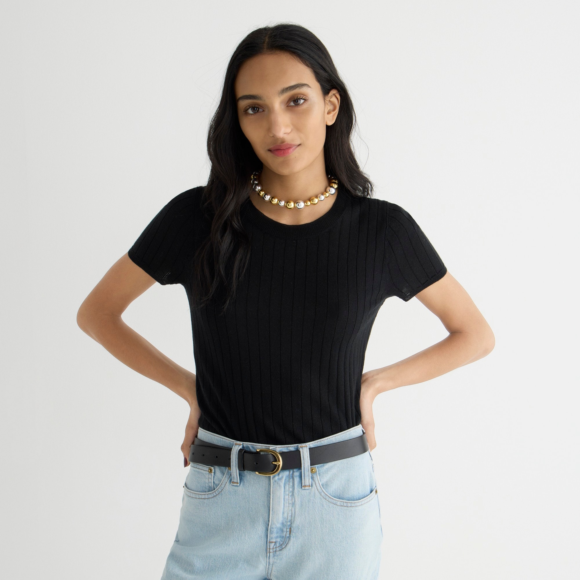 Silk-cashmere blend cropped T-shirt