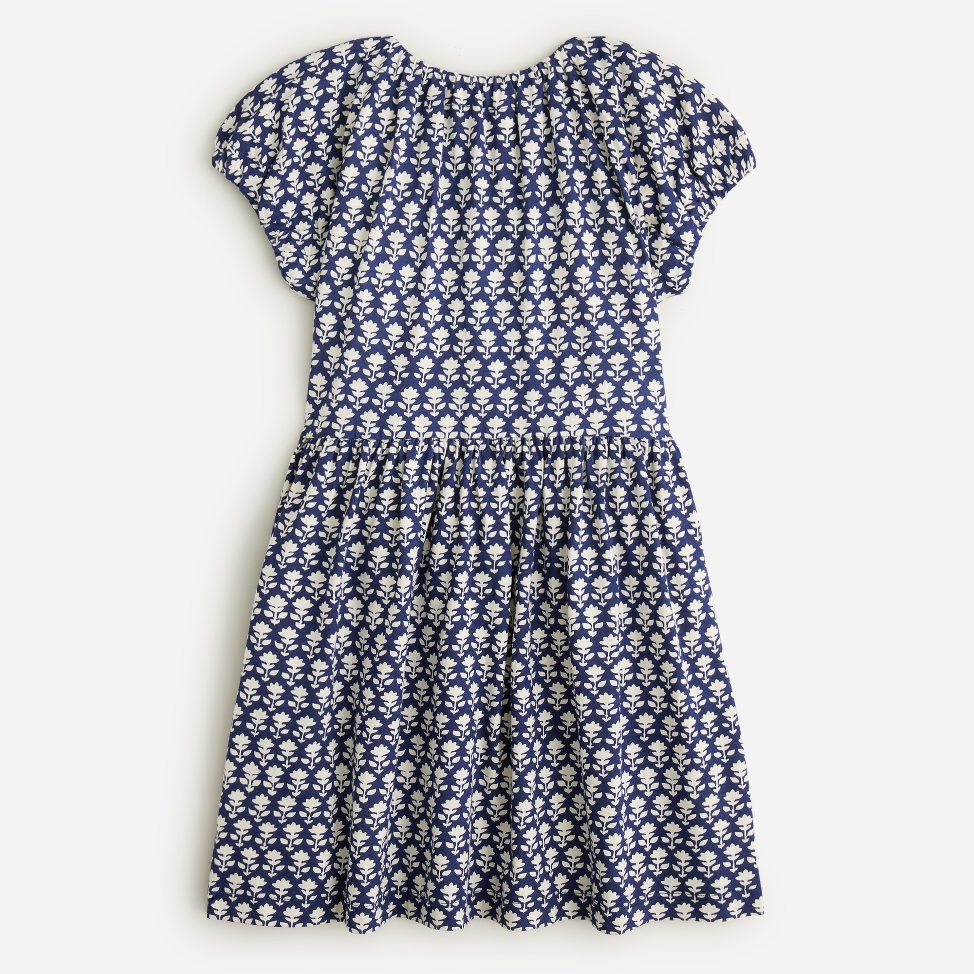 Girls' V-neck puff-sleeve dress in broken-in jersey