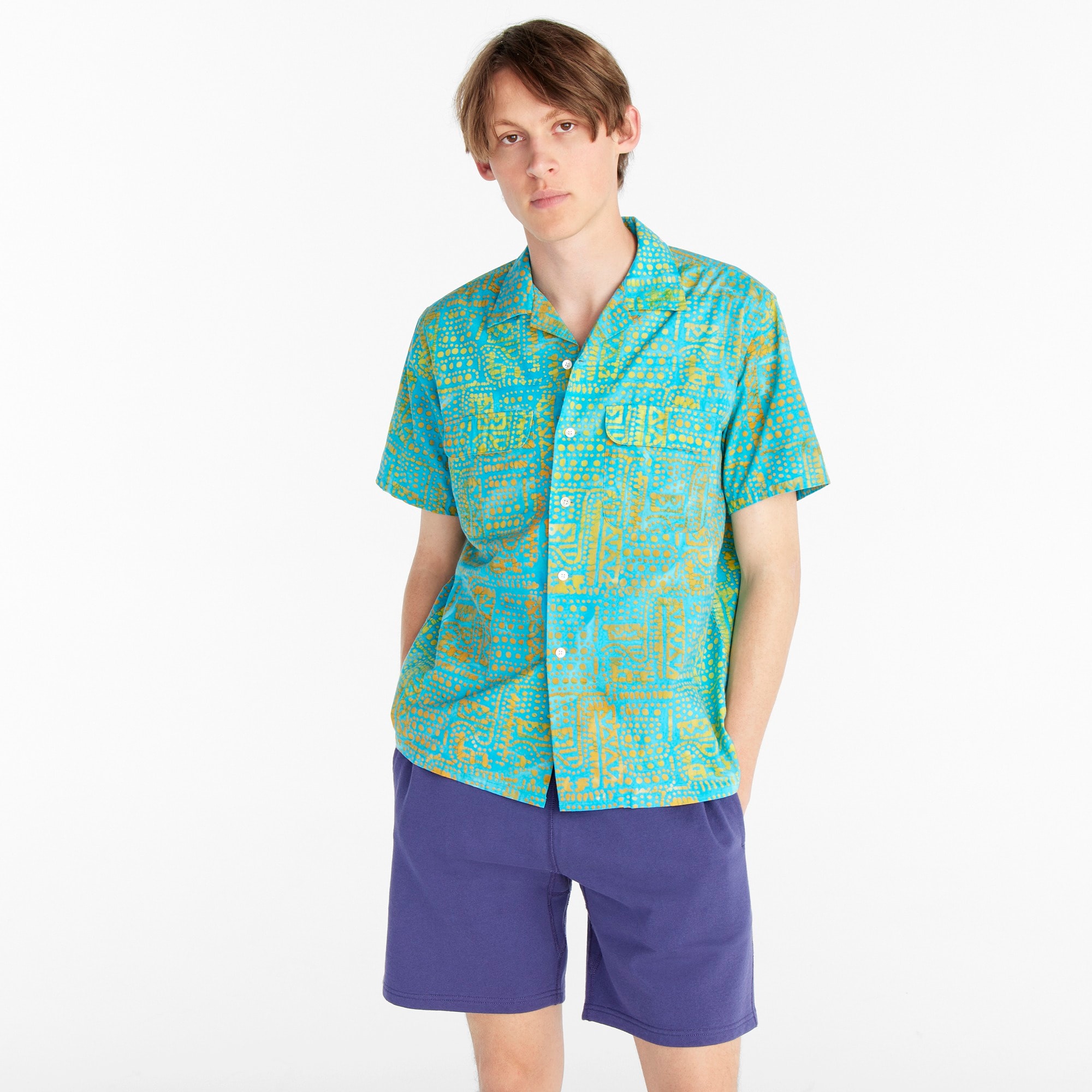 BEAMS PLUS open-collar short-sleeve shirt in batik print