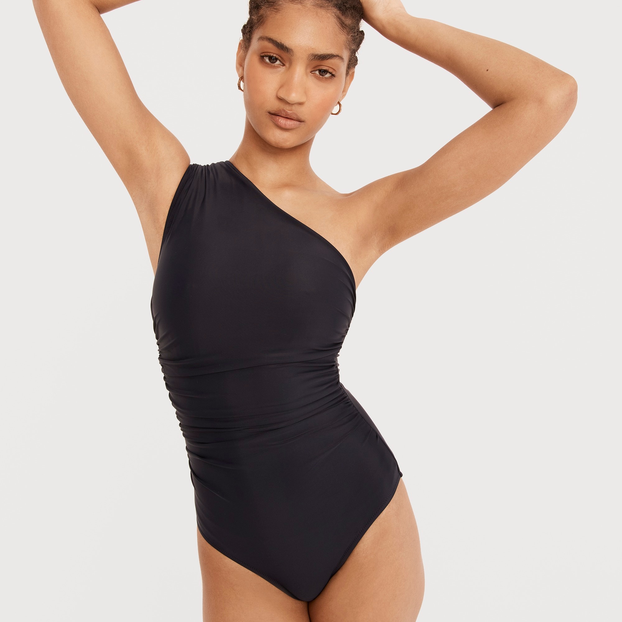 Ruched one-shoulder one-piece