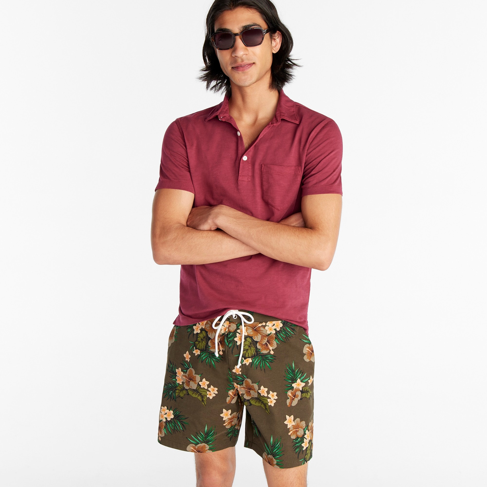 Garment-dyed slub cotton pocket polo shirt
