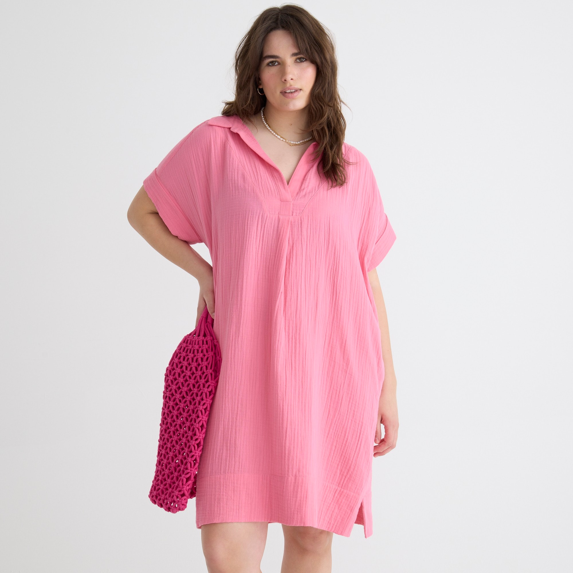 V-neck shirtdress in soft gauze