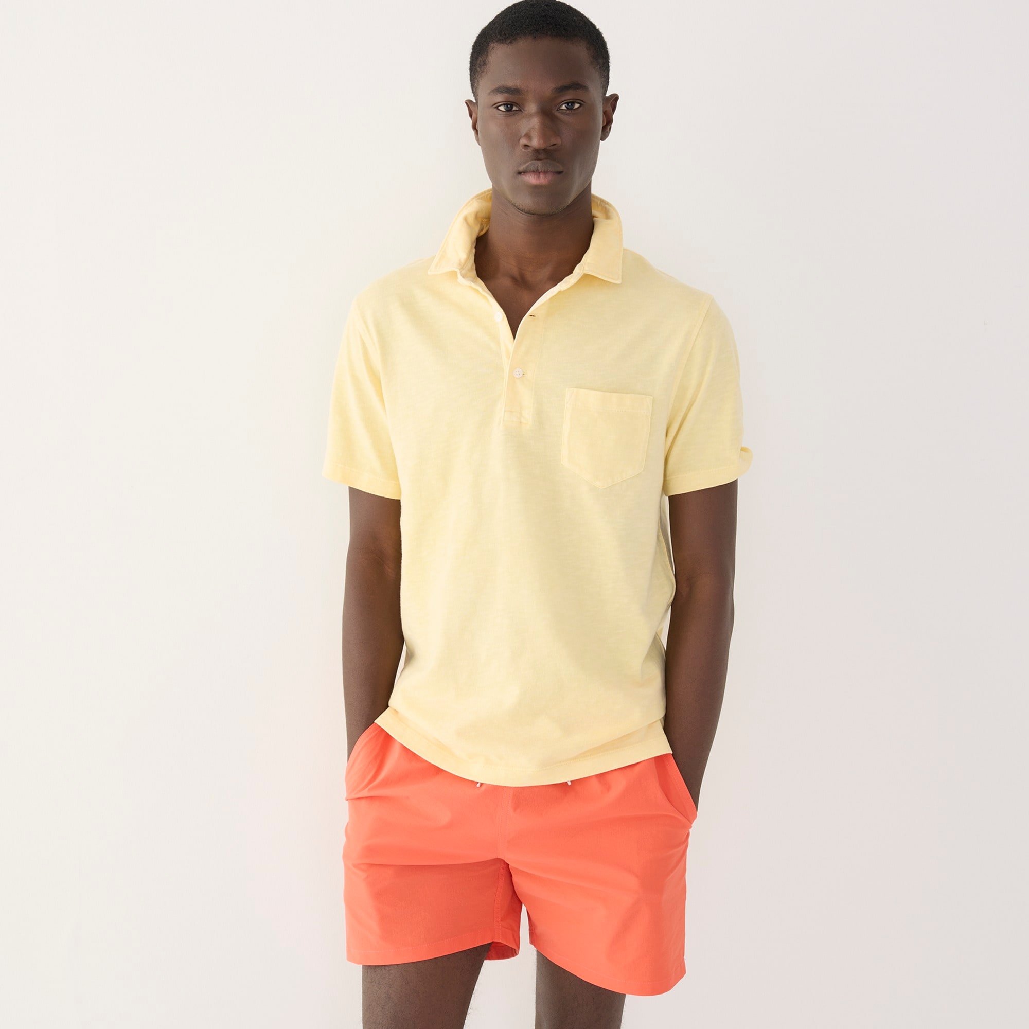 Garment-dyed slub cotton pocket polo shirt