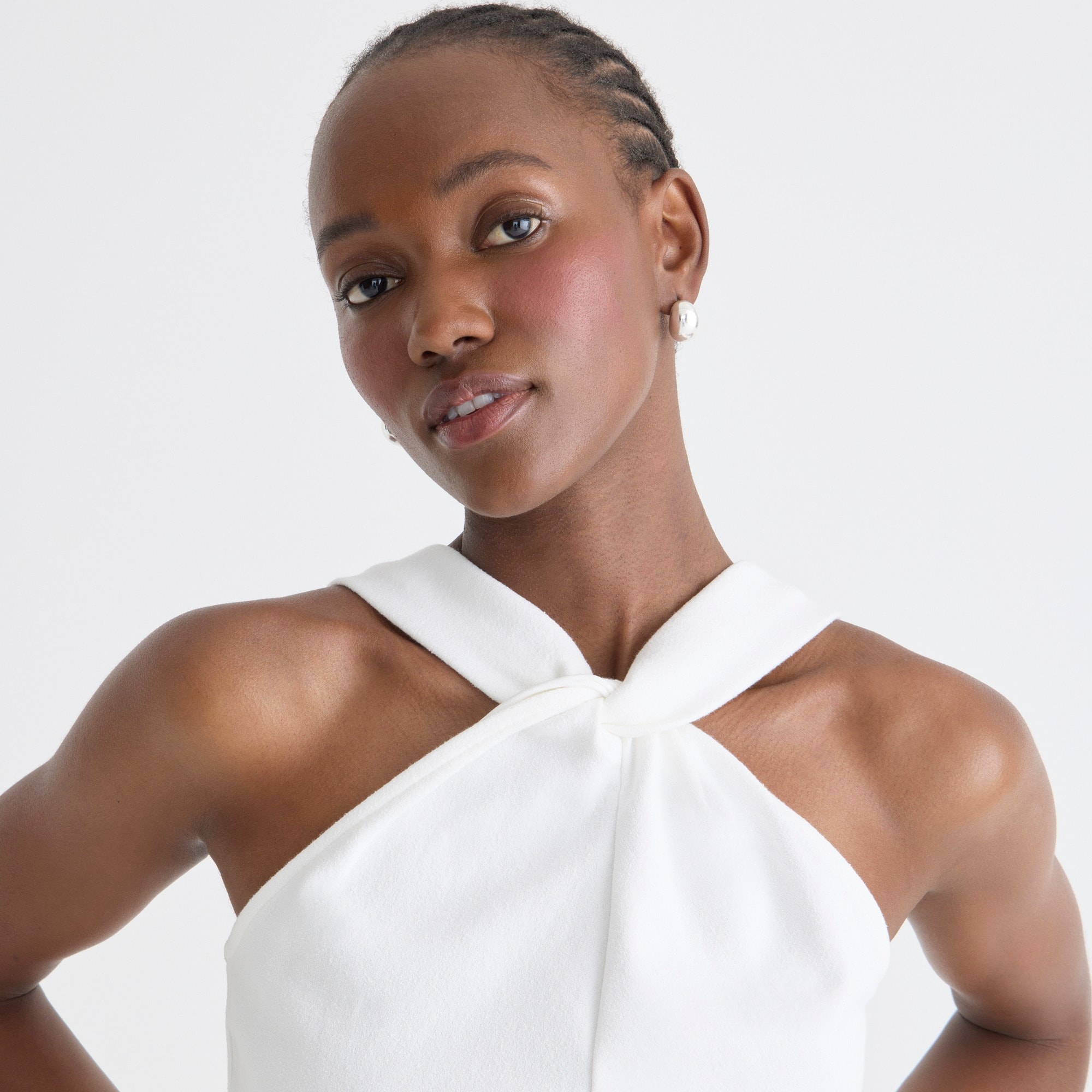 Twist-front tank top in cotton-blend bouclé