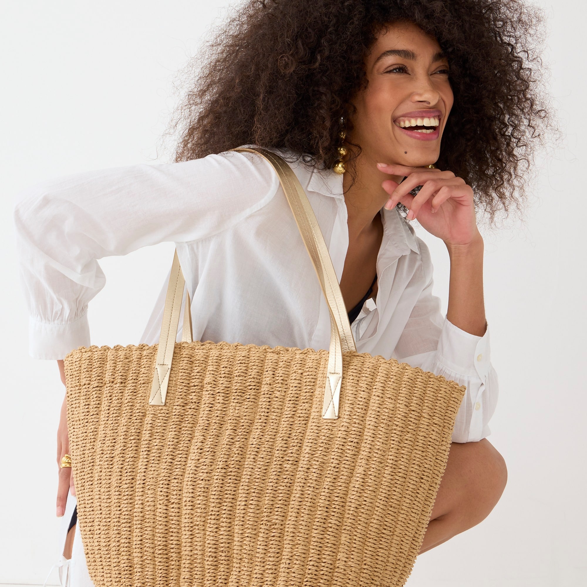 Woven straw market tote
