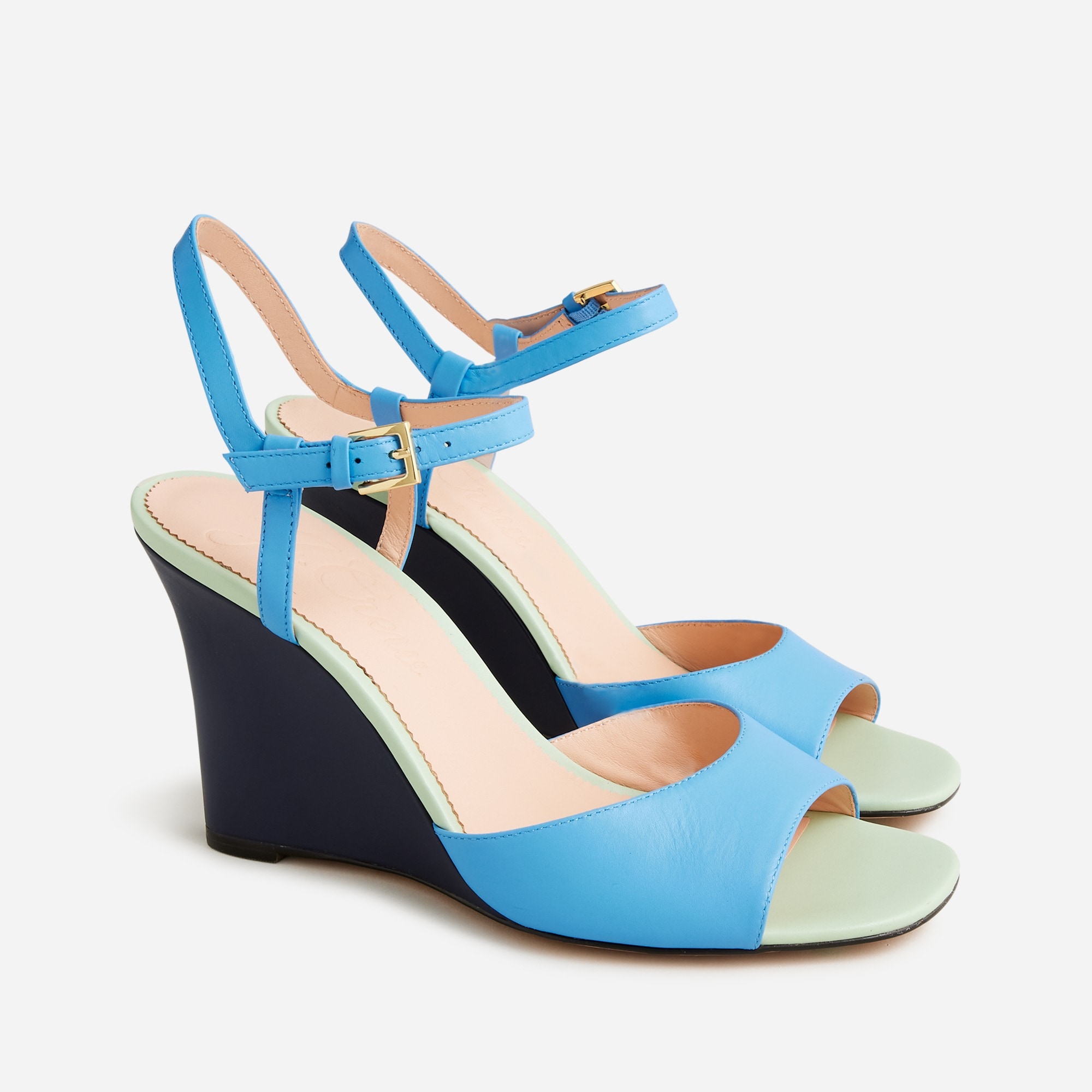 Bianca colorblock ankle-strap wedges