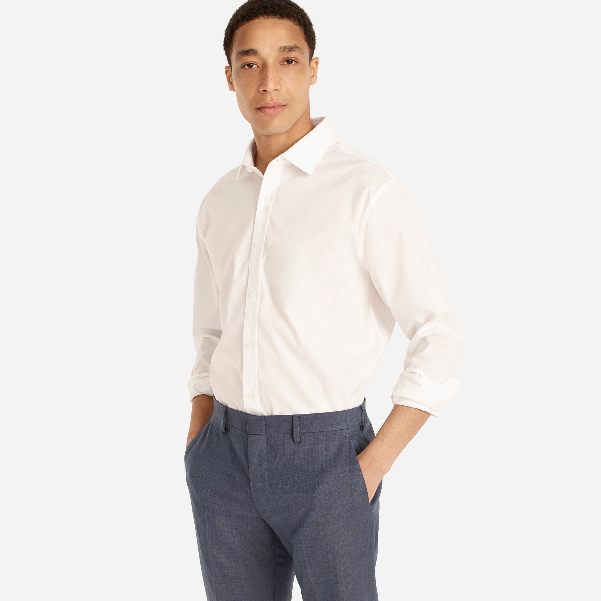 Bowery wrinkle-free stretch cotton shirt with spread collar