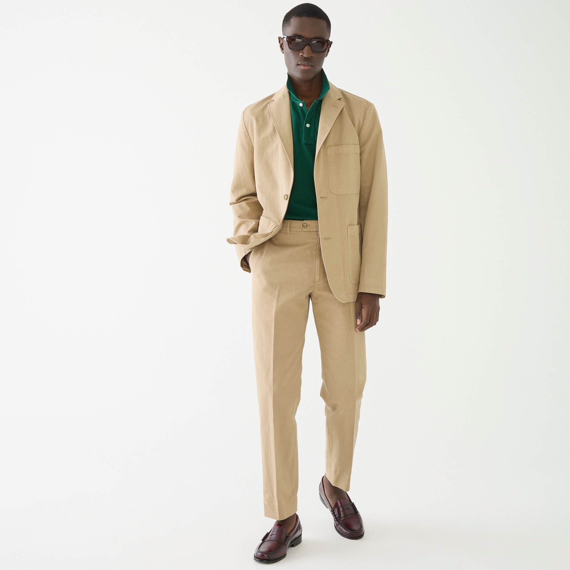 Garment-dyed cotton-linen blend chino suit jacket