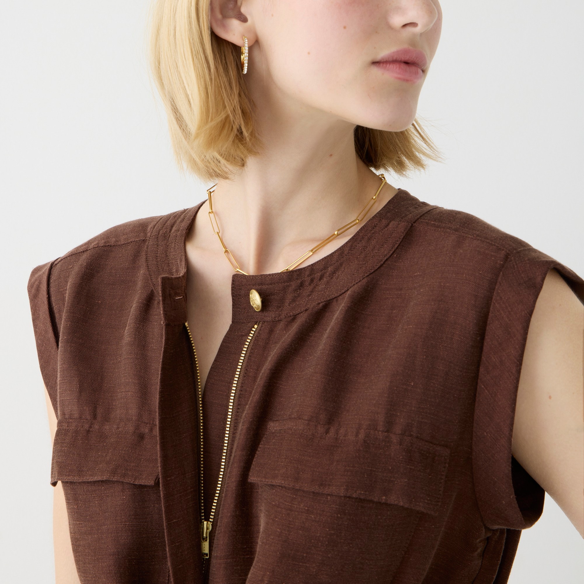 Tie-waist mini dress in Chelsea linen-cupro blend