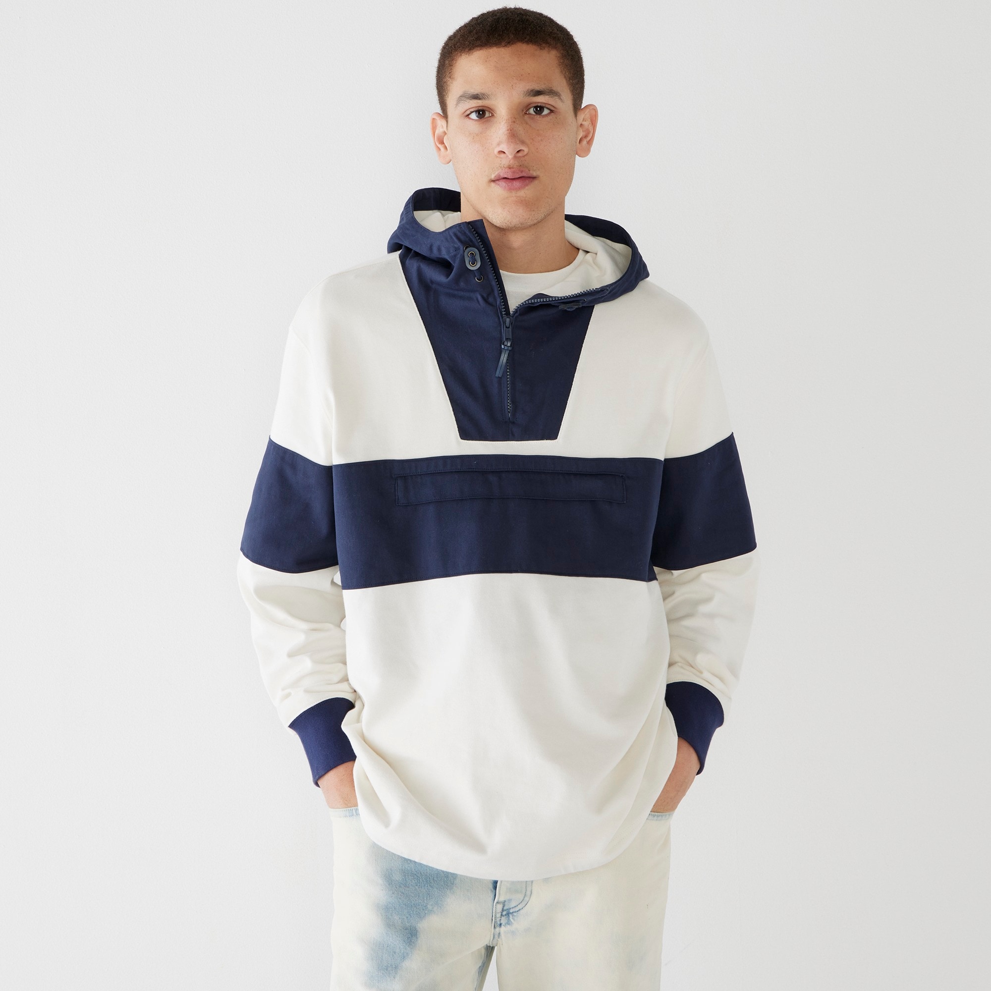 Hooded rugby anorak sweatshirt in colorblock