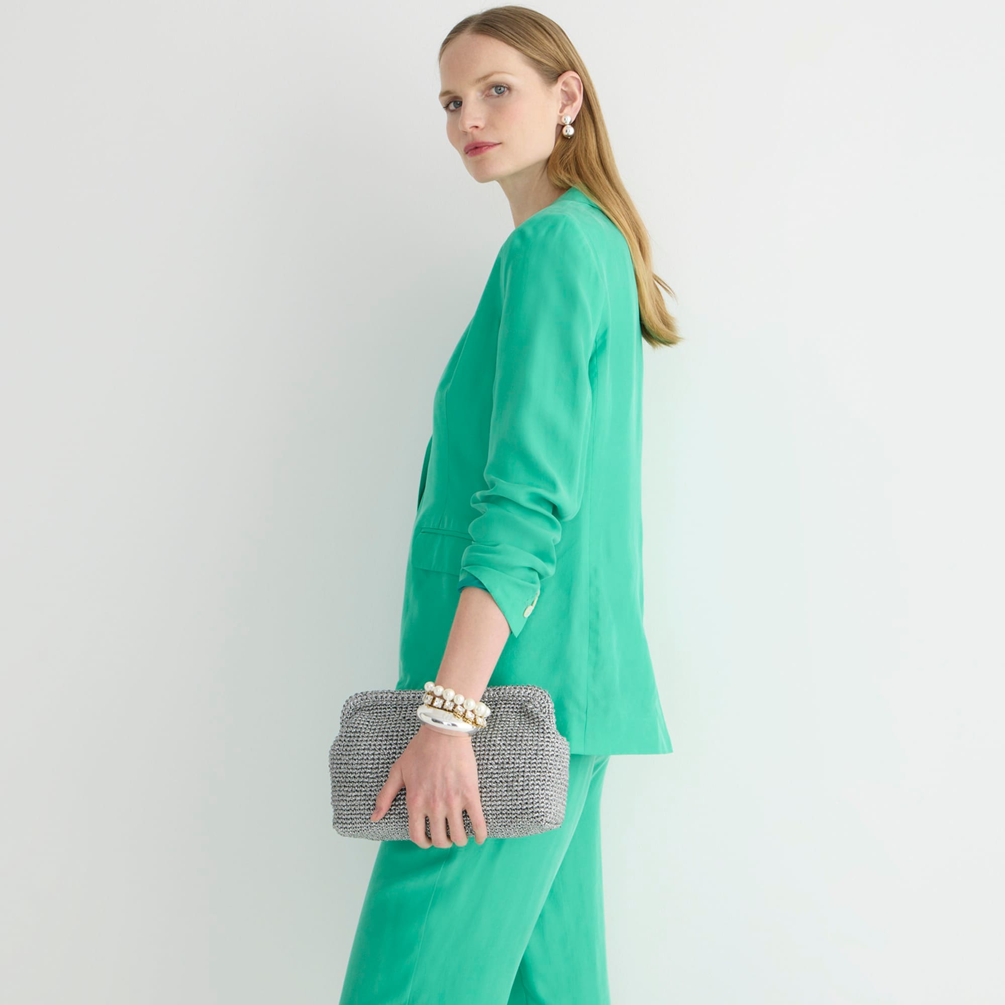 Portofino hand-knotted faux-raffia clutch in metallic