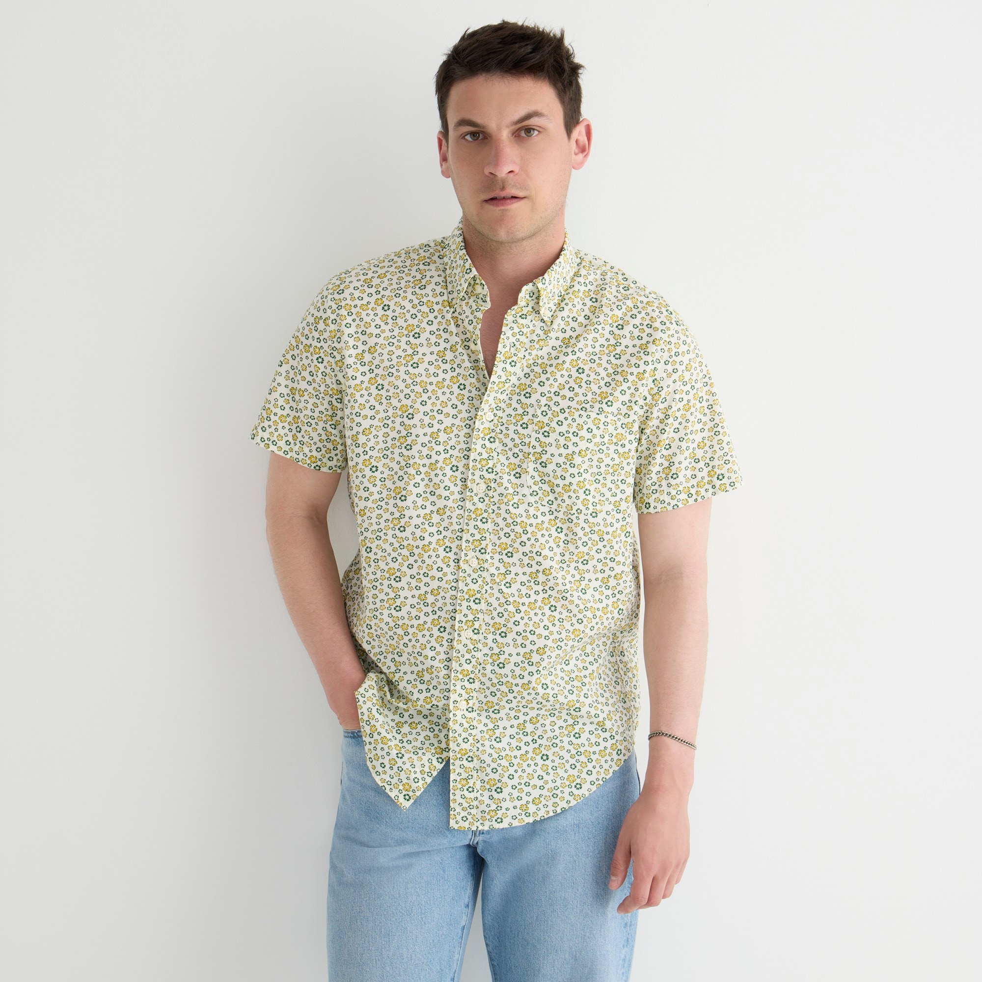 Short-sleeve Secret Wash cotton poplin shirt
