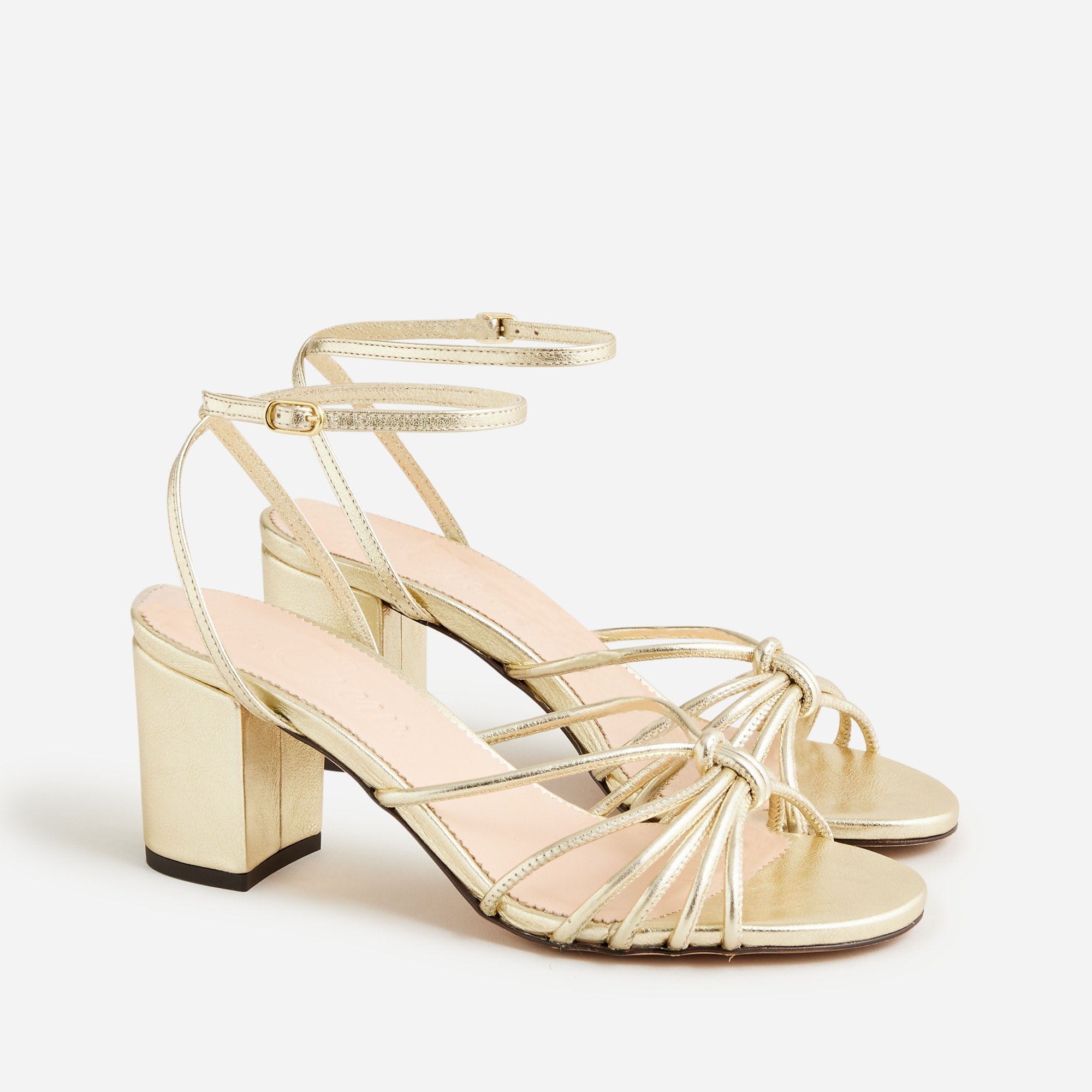 Lucie strappy block-heel sandals in Italian metallic leather