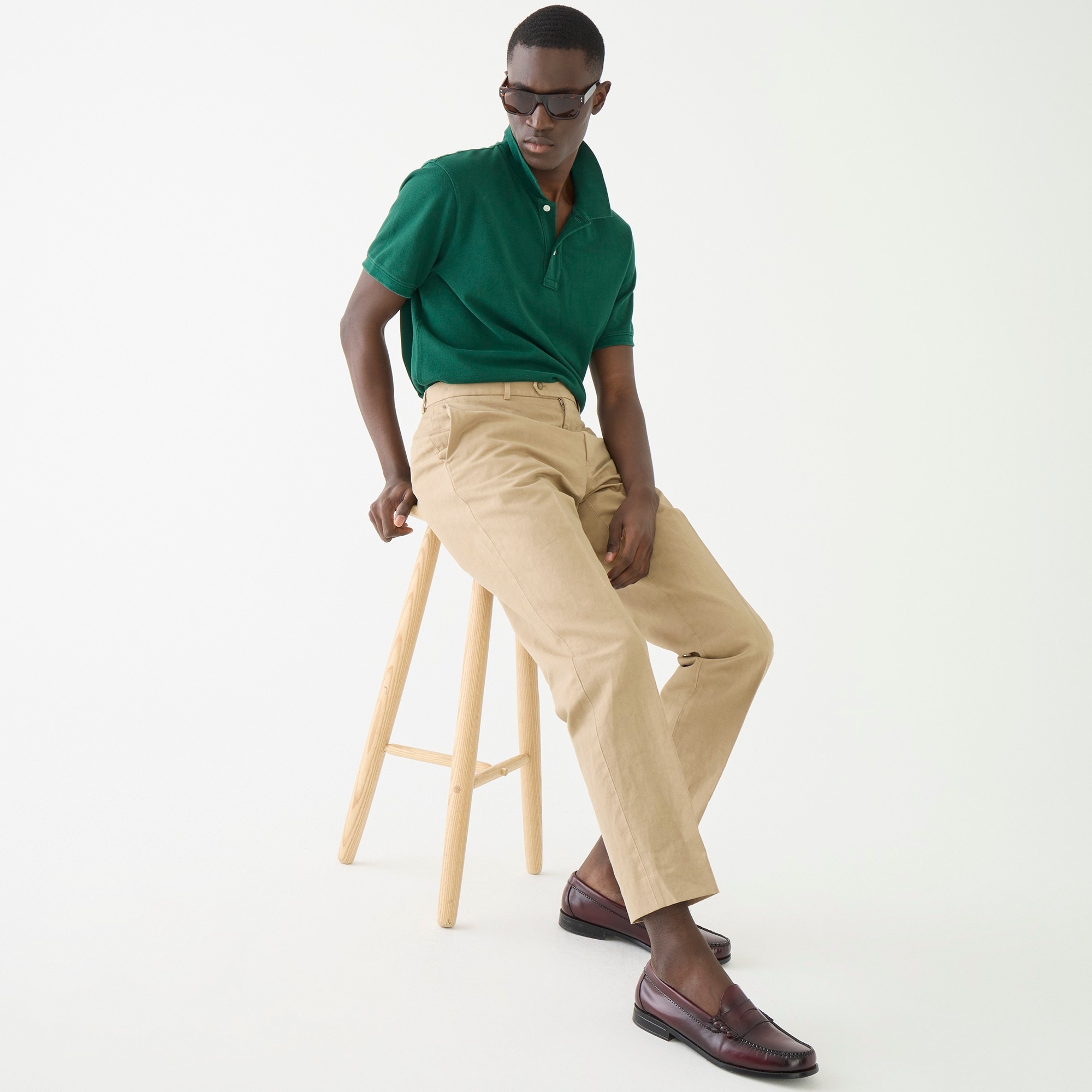 Garment-dyed cotton-linen blend chino suit pant