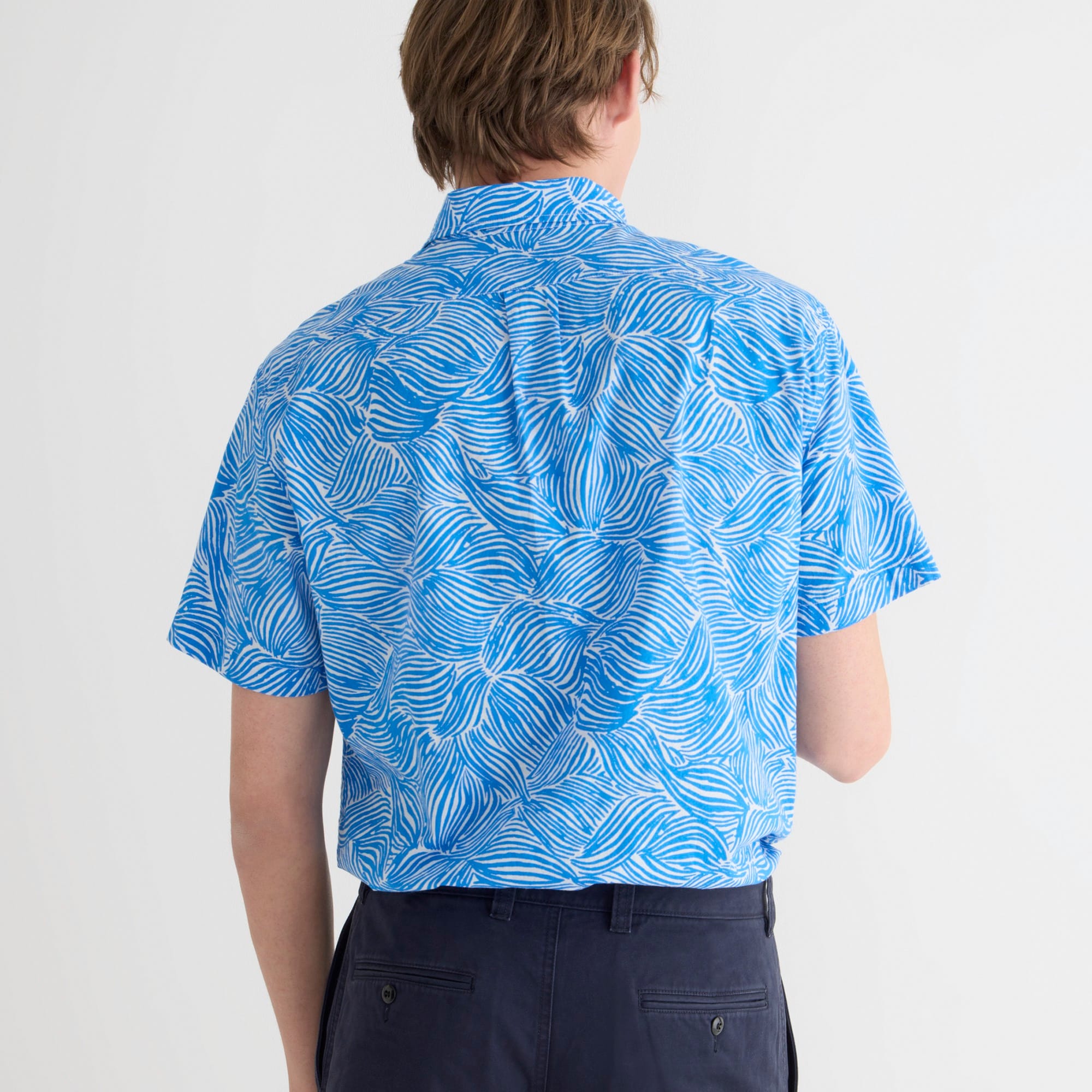 Short-sleeve slub cotton shirt