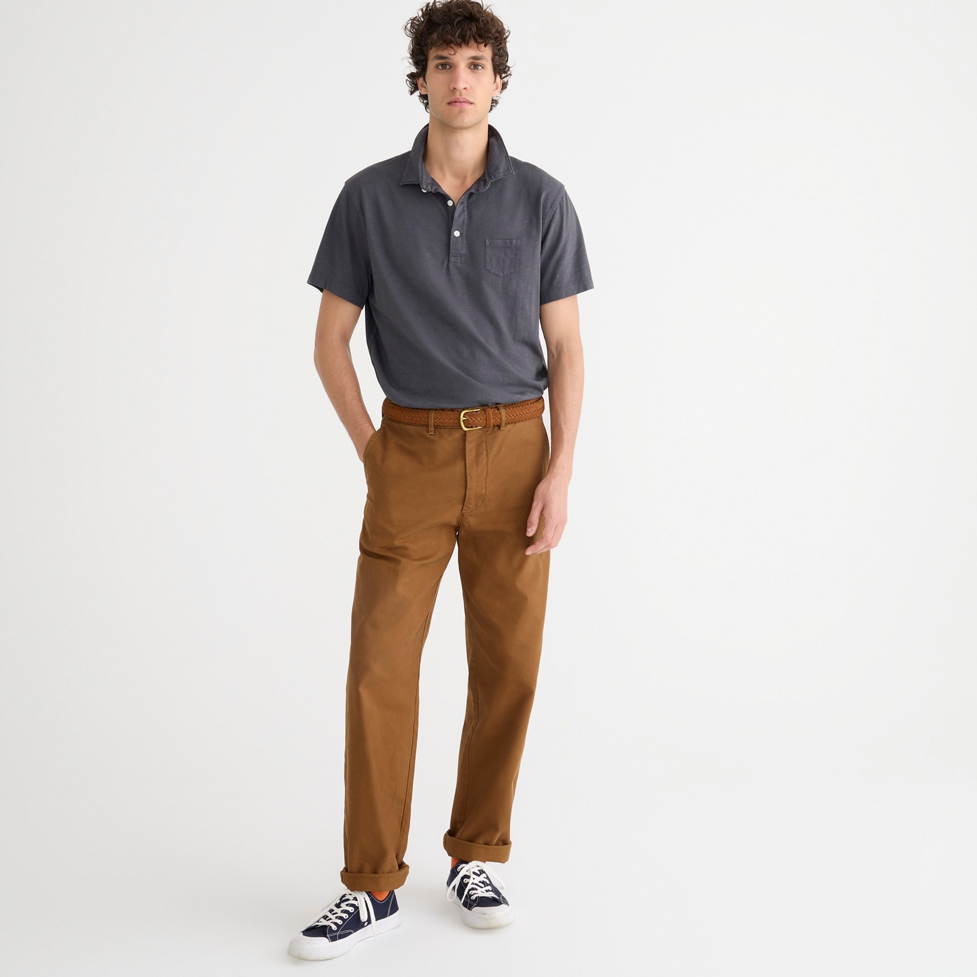 Garment-dyed slub cotton pocket polo shirt
