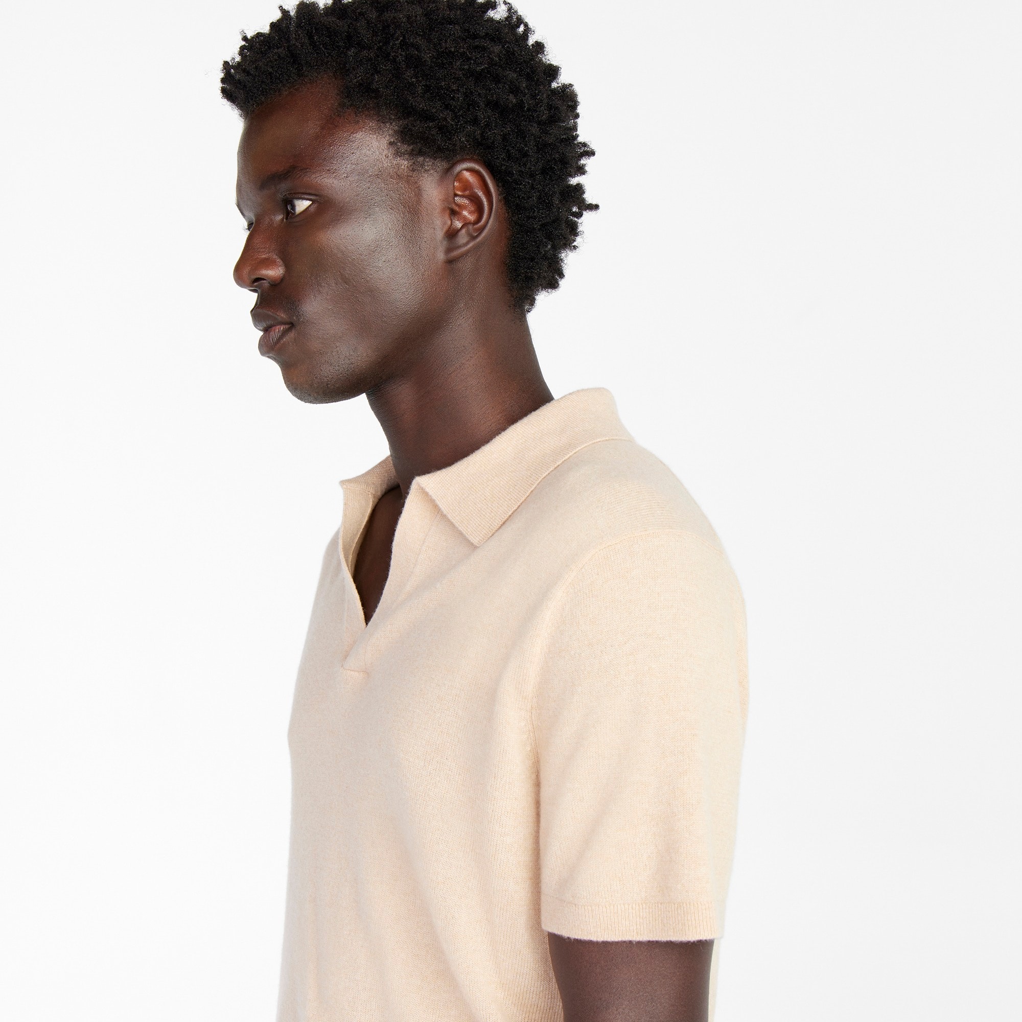 Cashmere short-sleeve johnny-collar sweater-polo