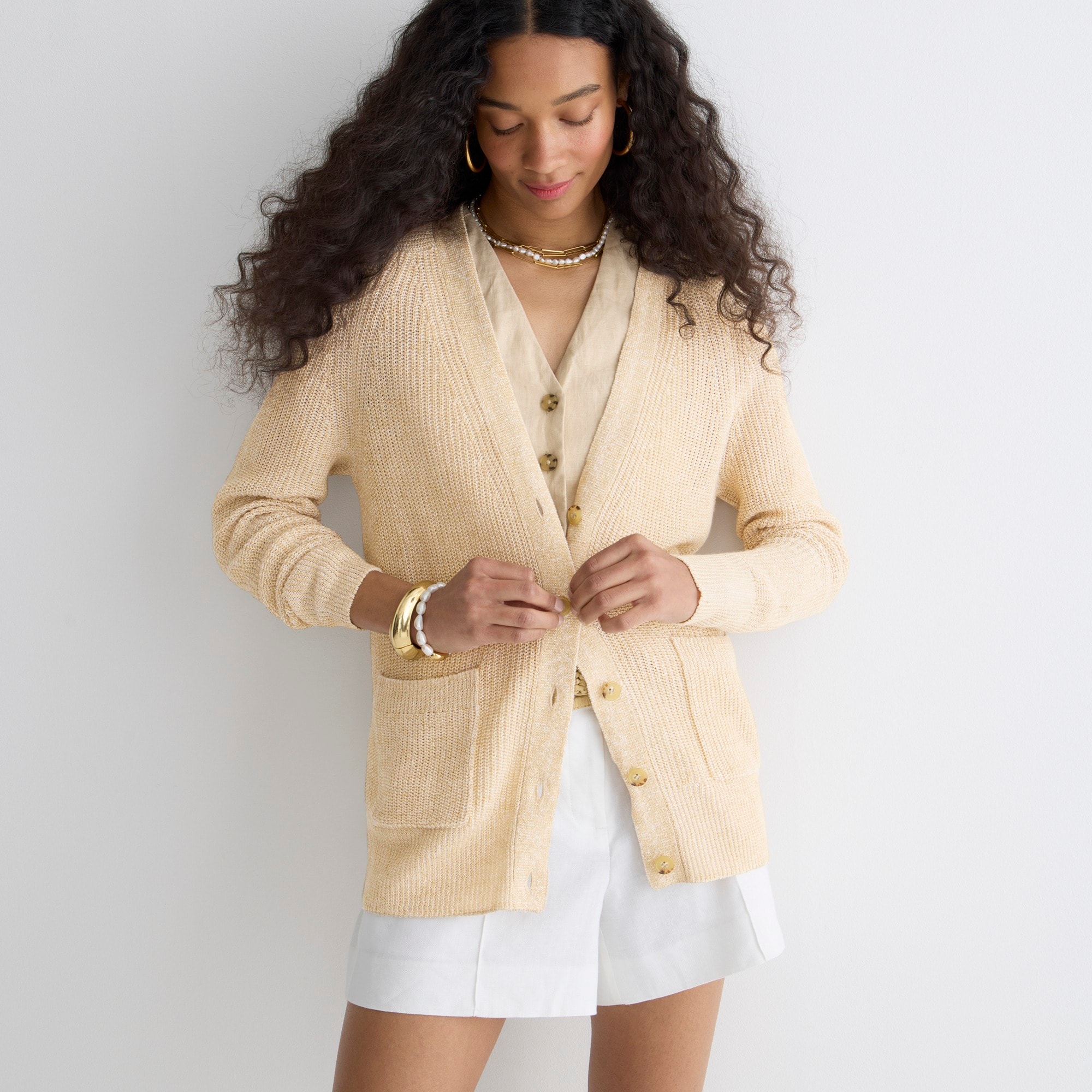 Relaxed cotton-linen blend cardigan sweater
