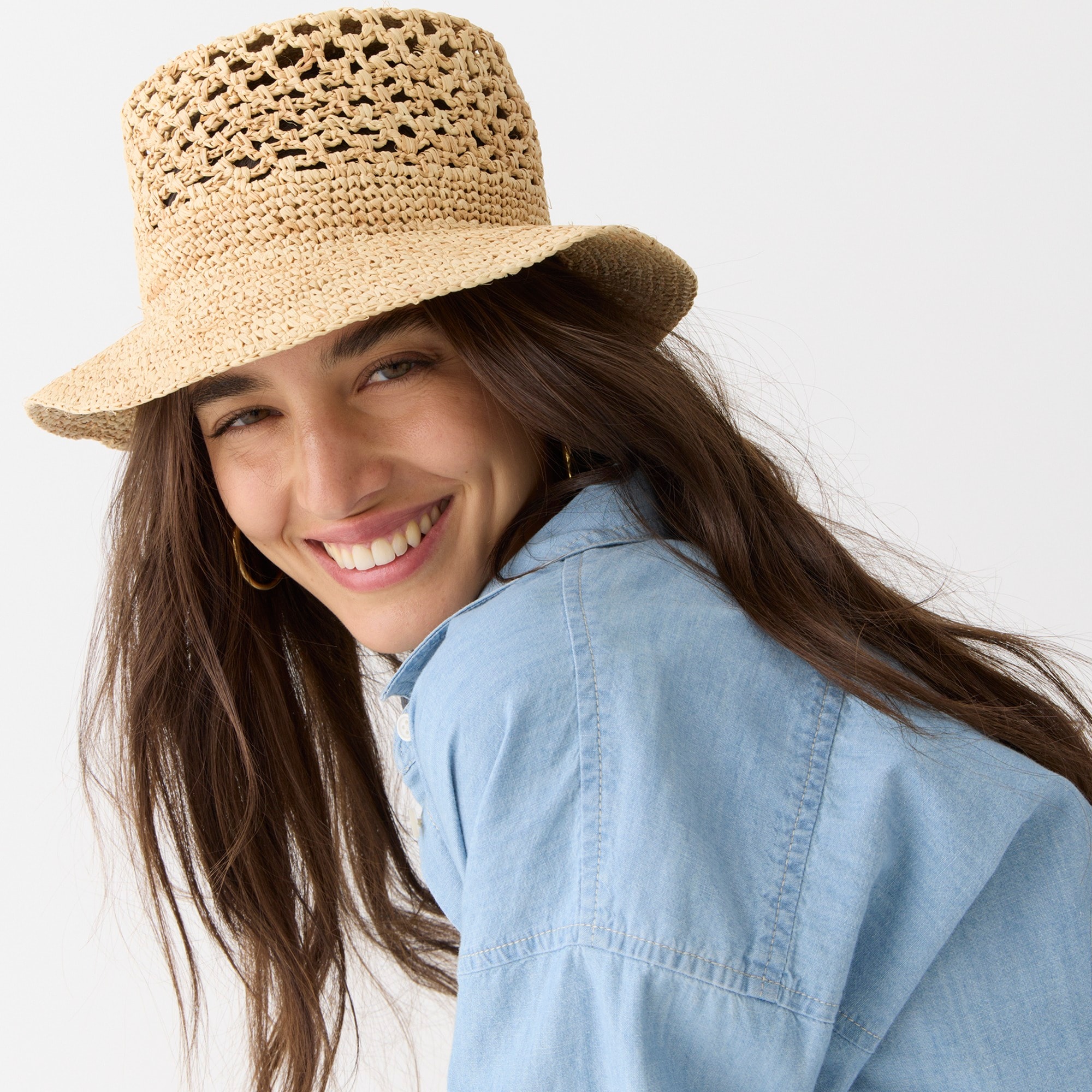 Open-weave packable straw hat