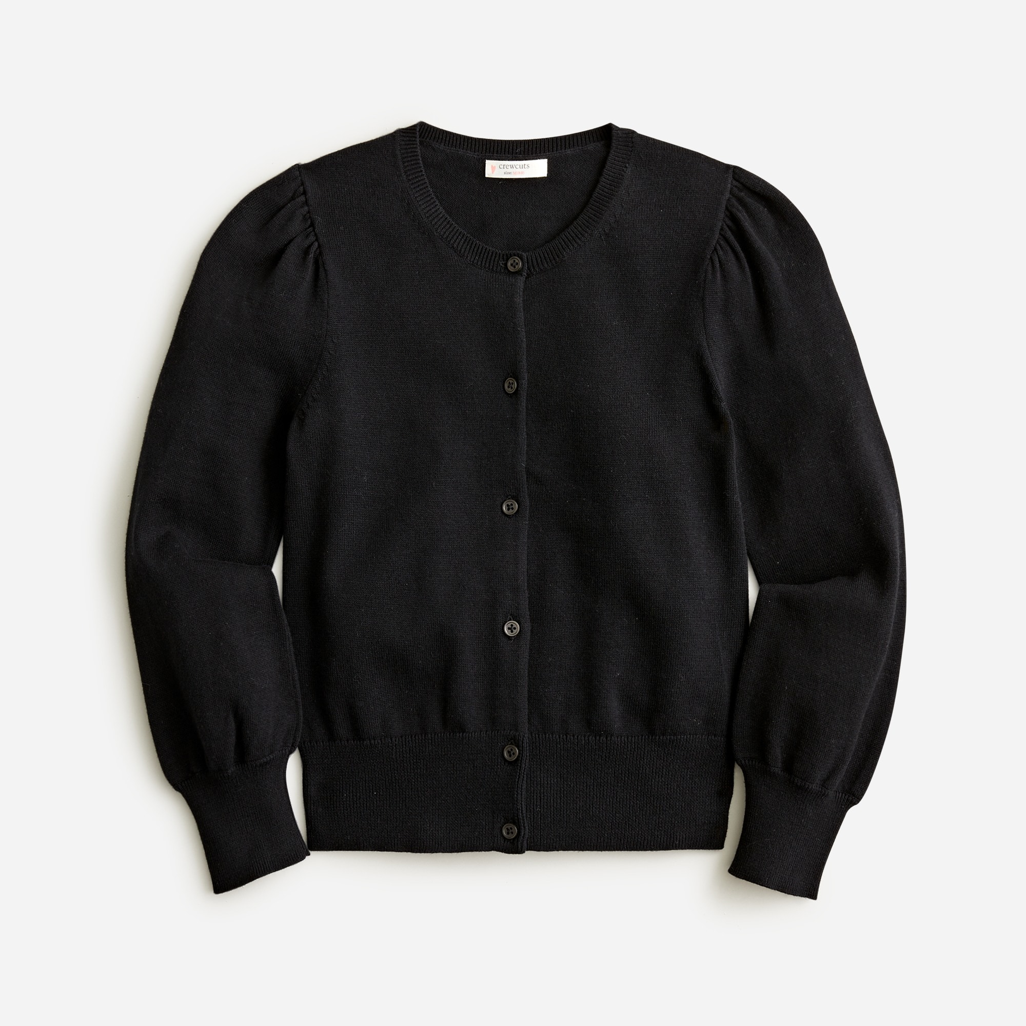 Girls' puff-sleeve cotton cardigan sweater