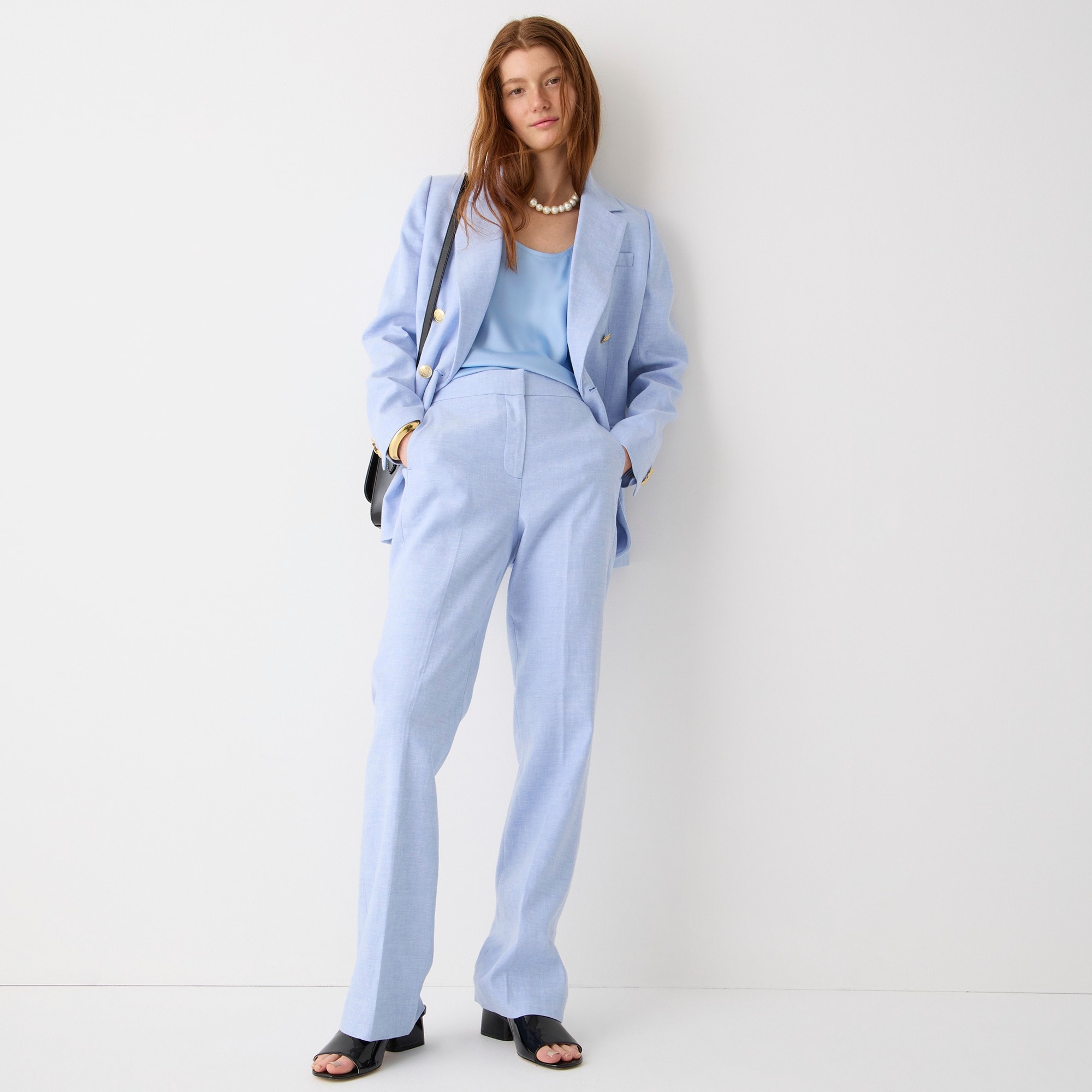 Willa full-length flare pant in stretch linen blend