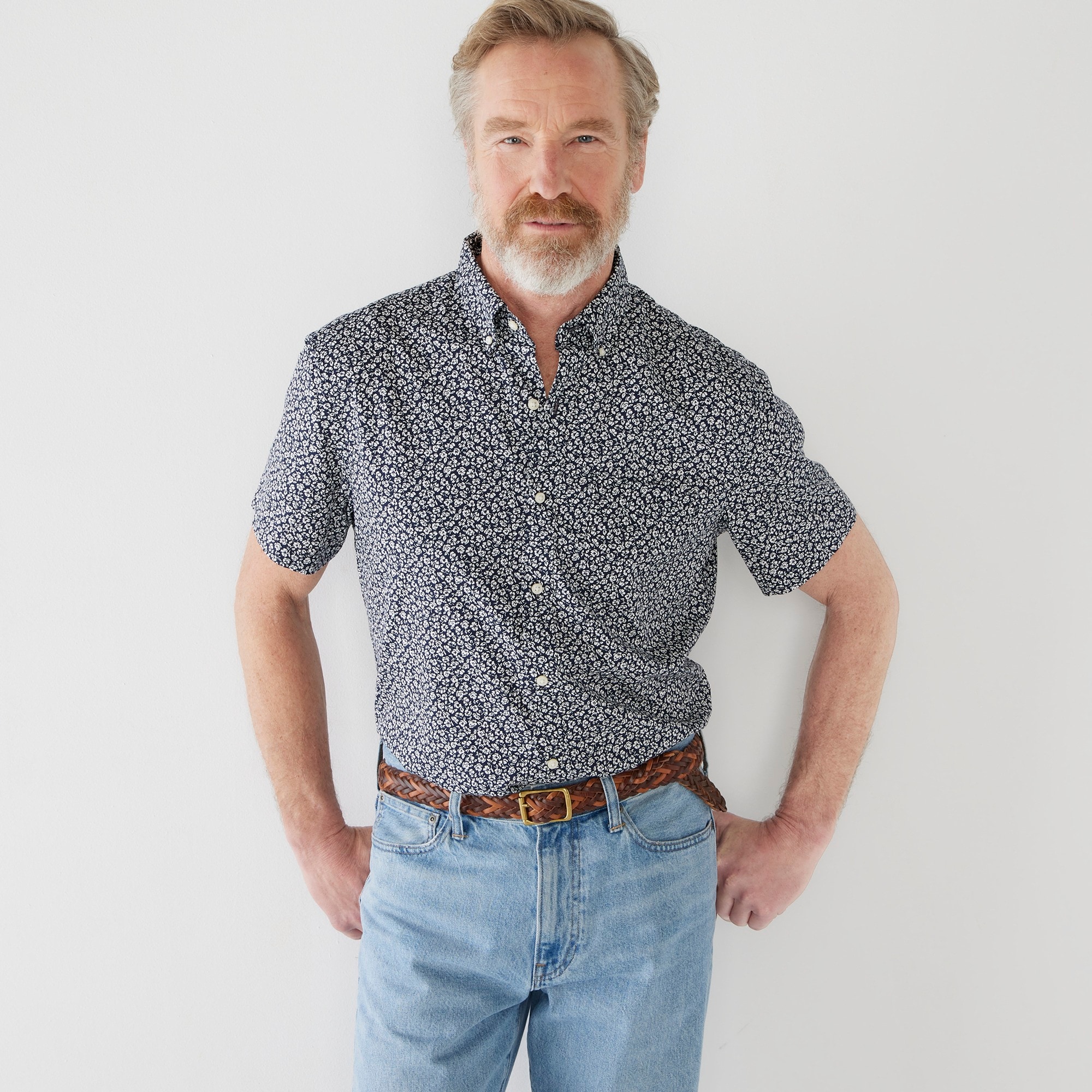 Short-sleeve Secret Wash cotton poplin shirt