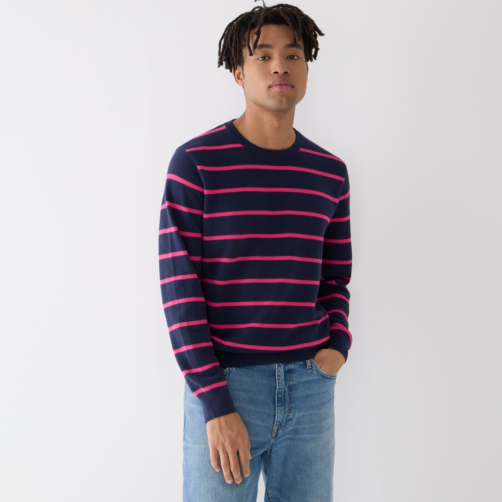 Cotton piqué-stitch sweater in stripe