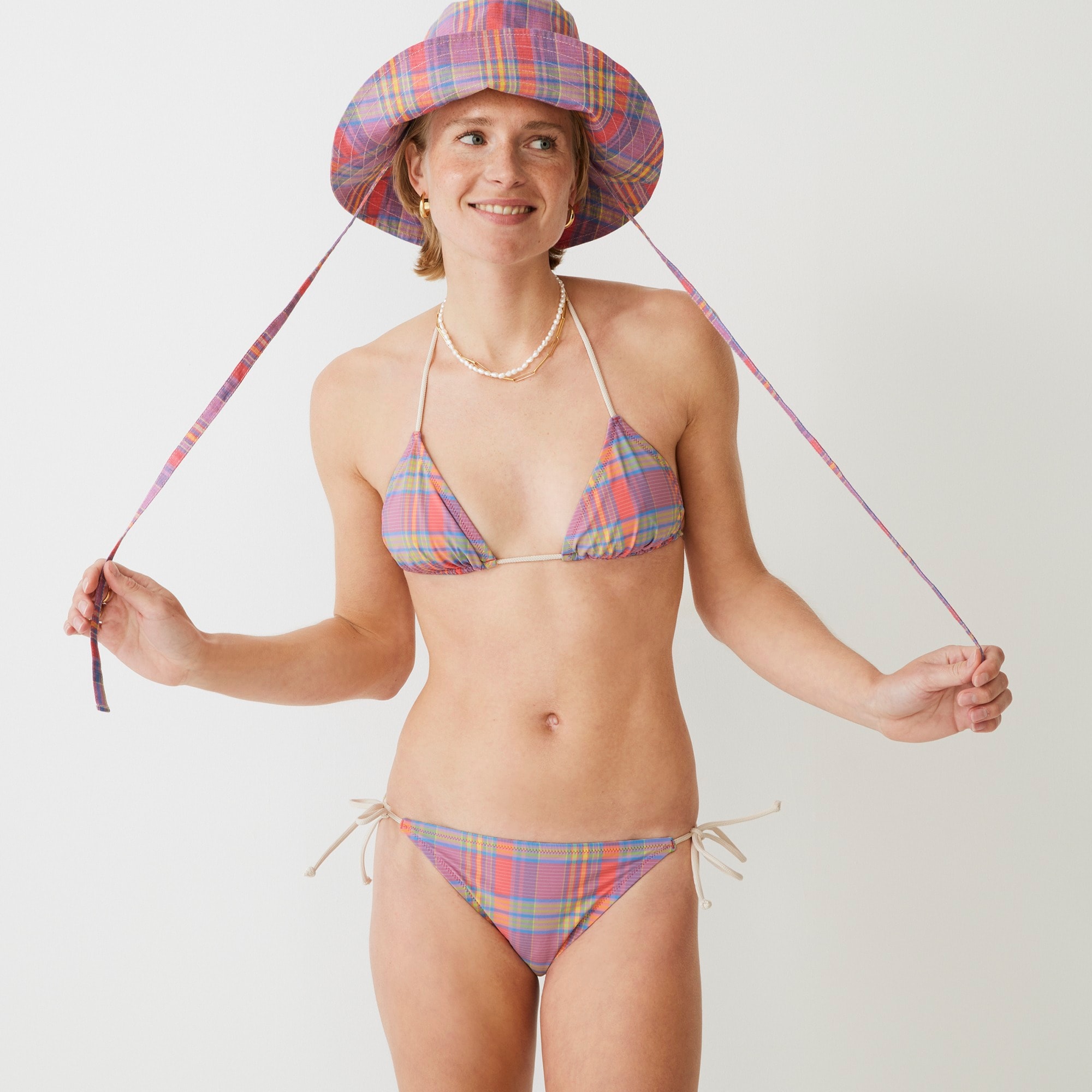 Rope string bikini top in sunset plaid