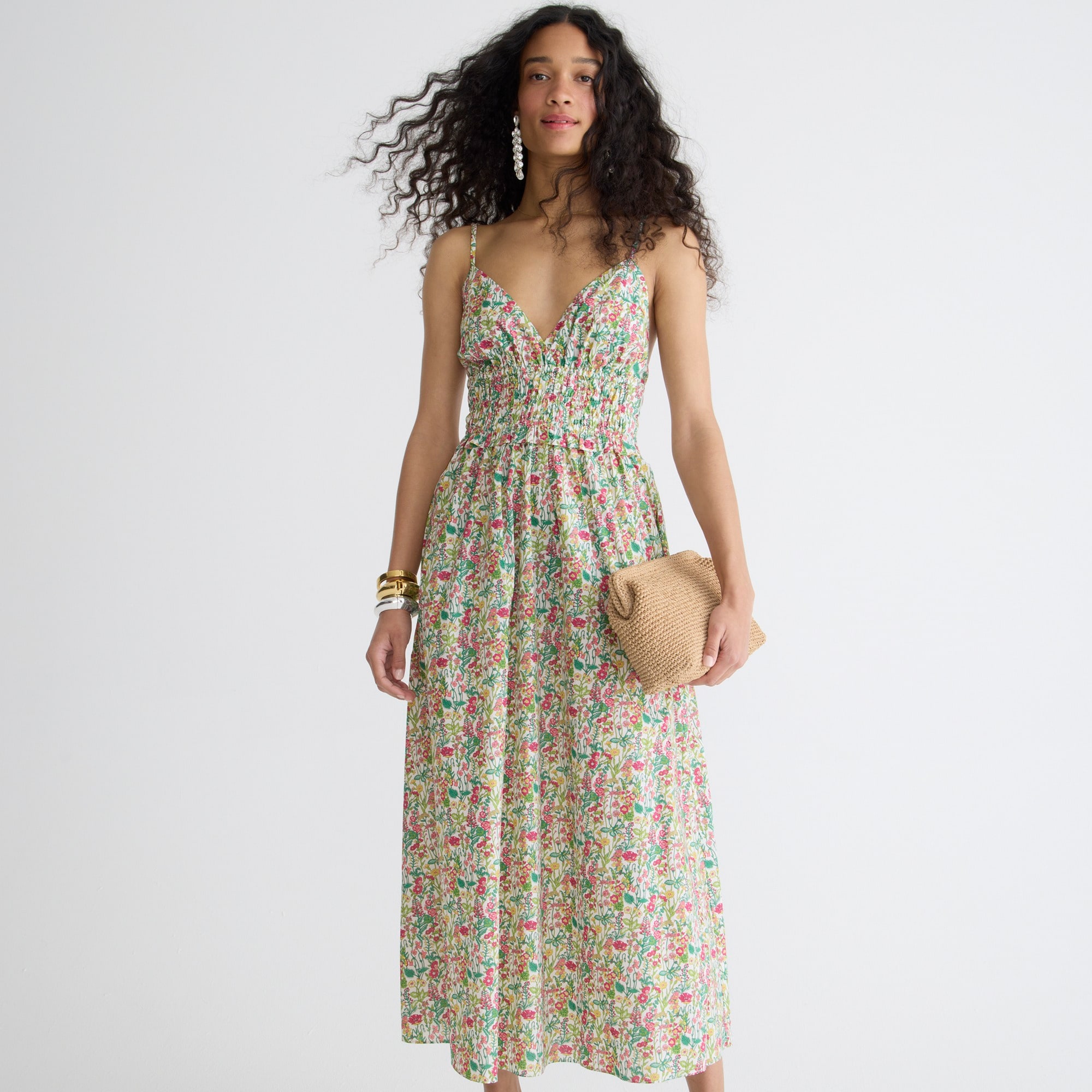 V-neck smocked-waist dress in Liberty® fabric