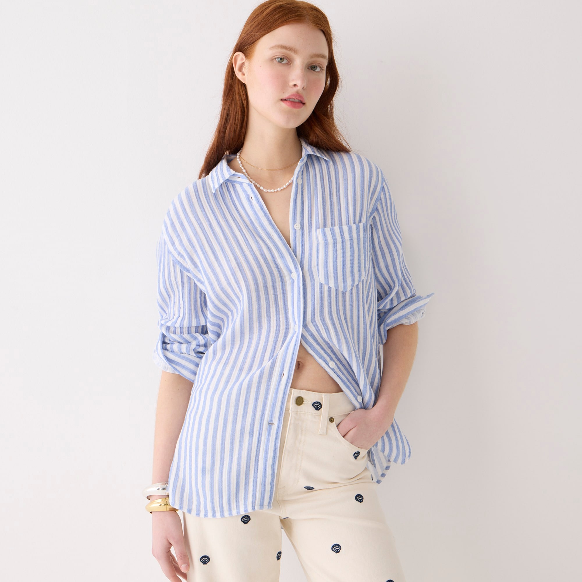 Classic-fit soft gauze shirt in stripe