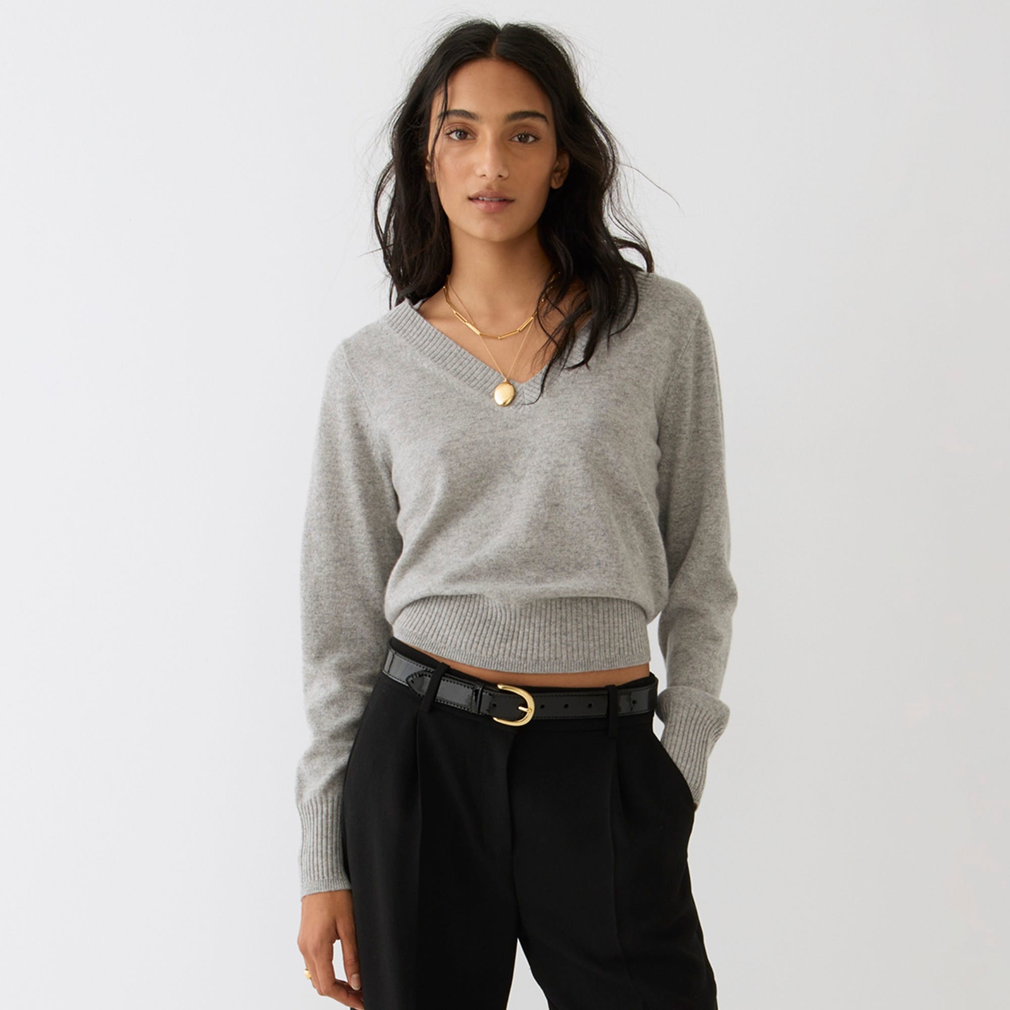 Cashmere cropped V-neck sweater