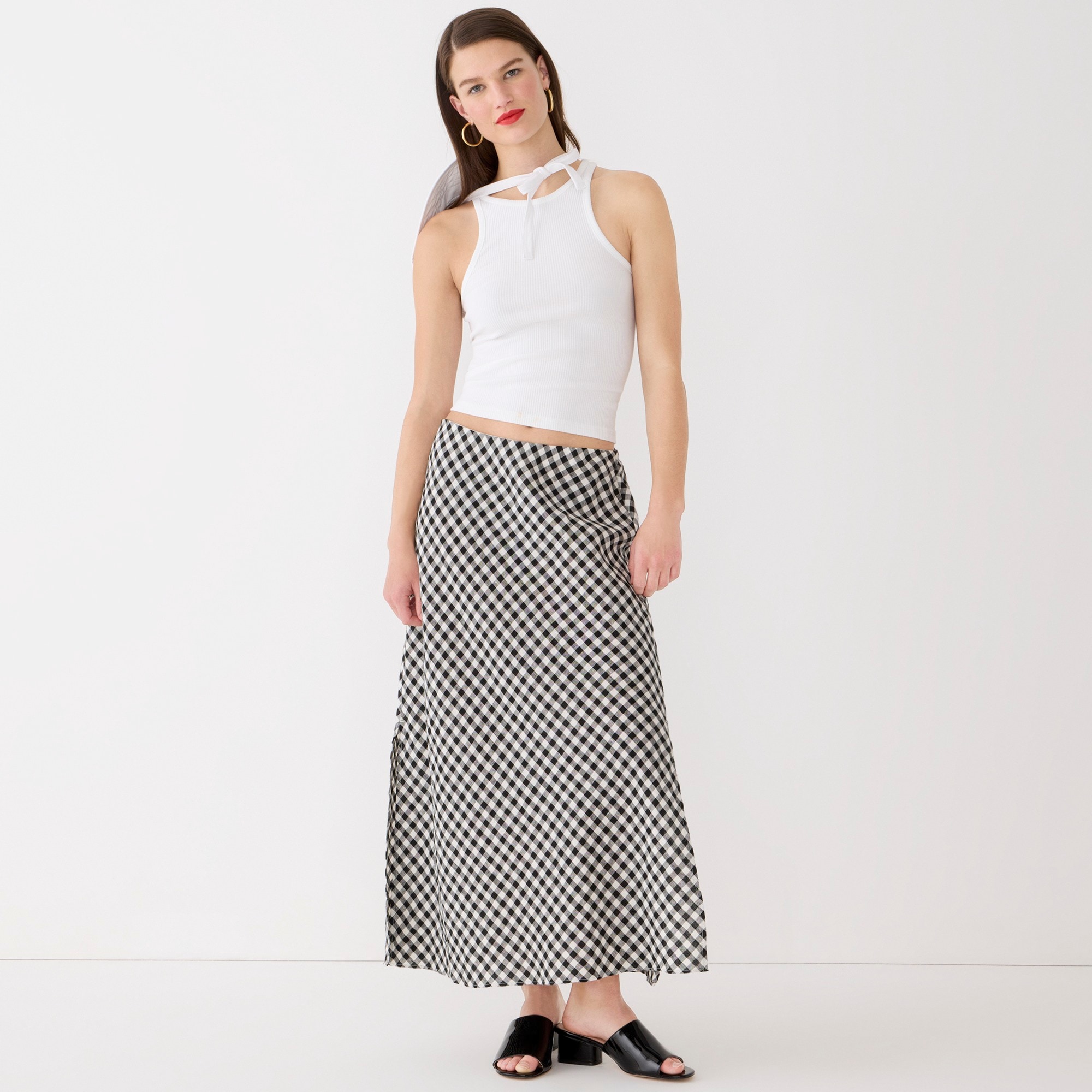 Gwyneth slip skirt in Gramercy gingham linen